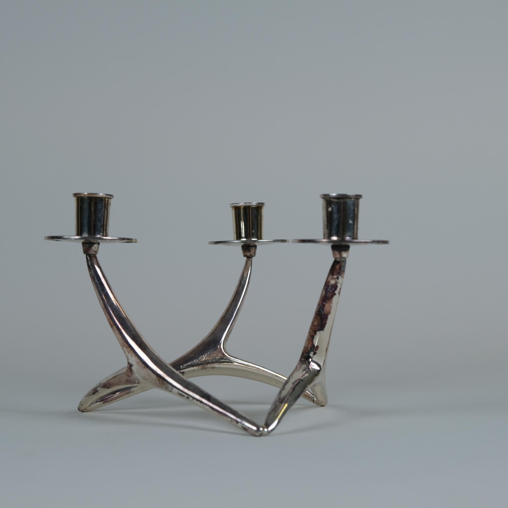 Finnish Anna Greta-Eker Reindeer Antler Candleholder in Silver, 1960s For Sale
