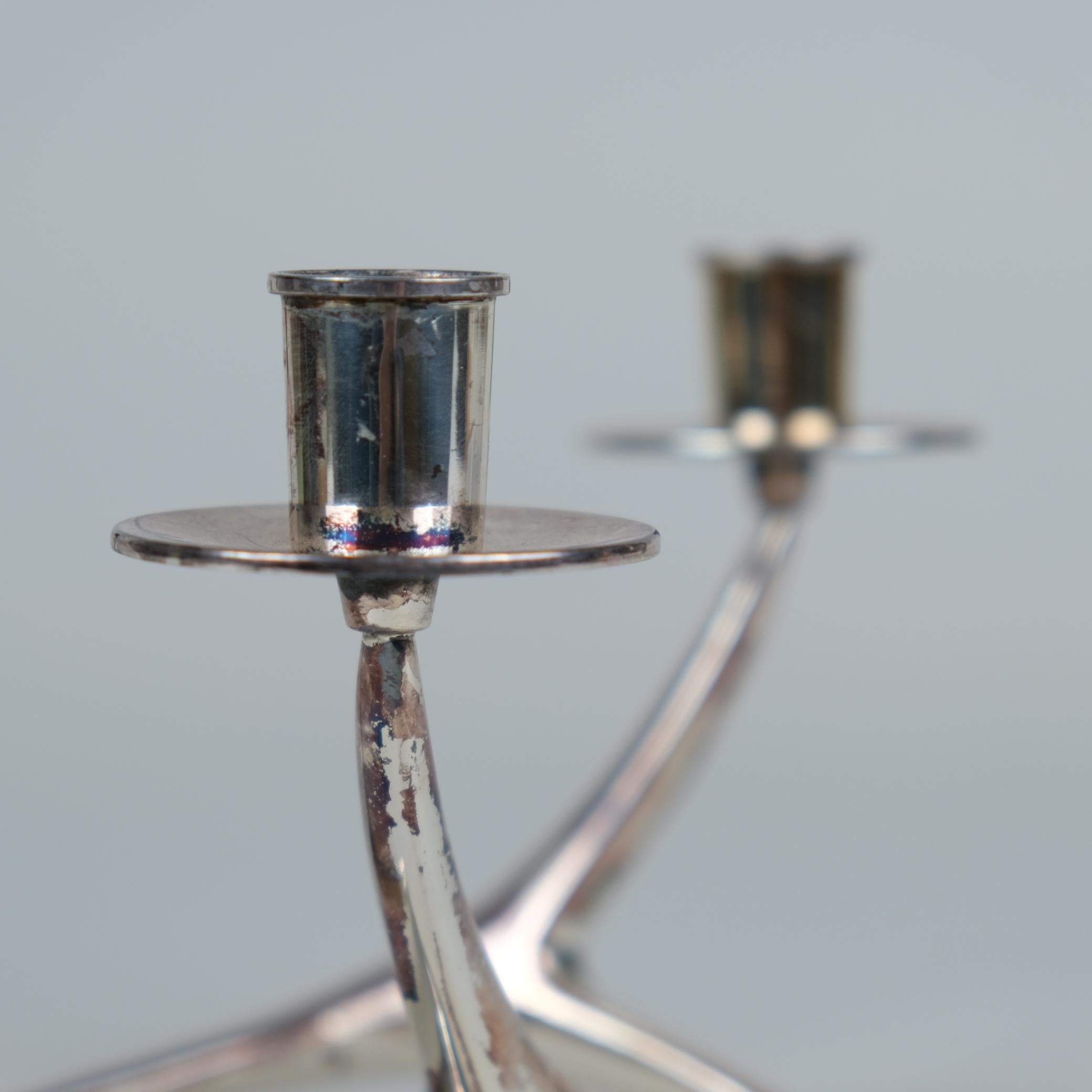 Anna Greta-Eker Reindeer Antler Candleholder in Silver, 1960s For Sale 1