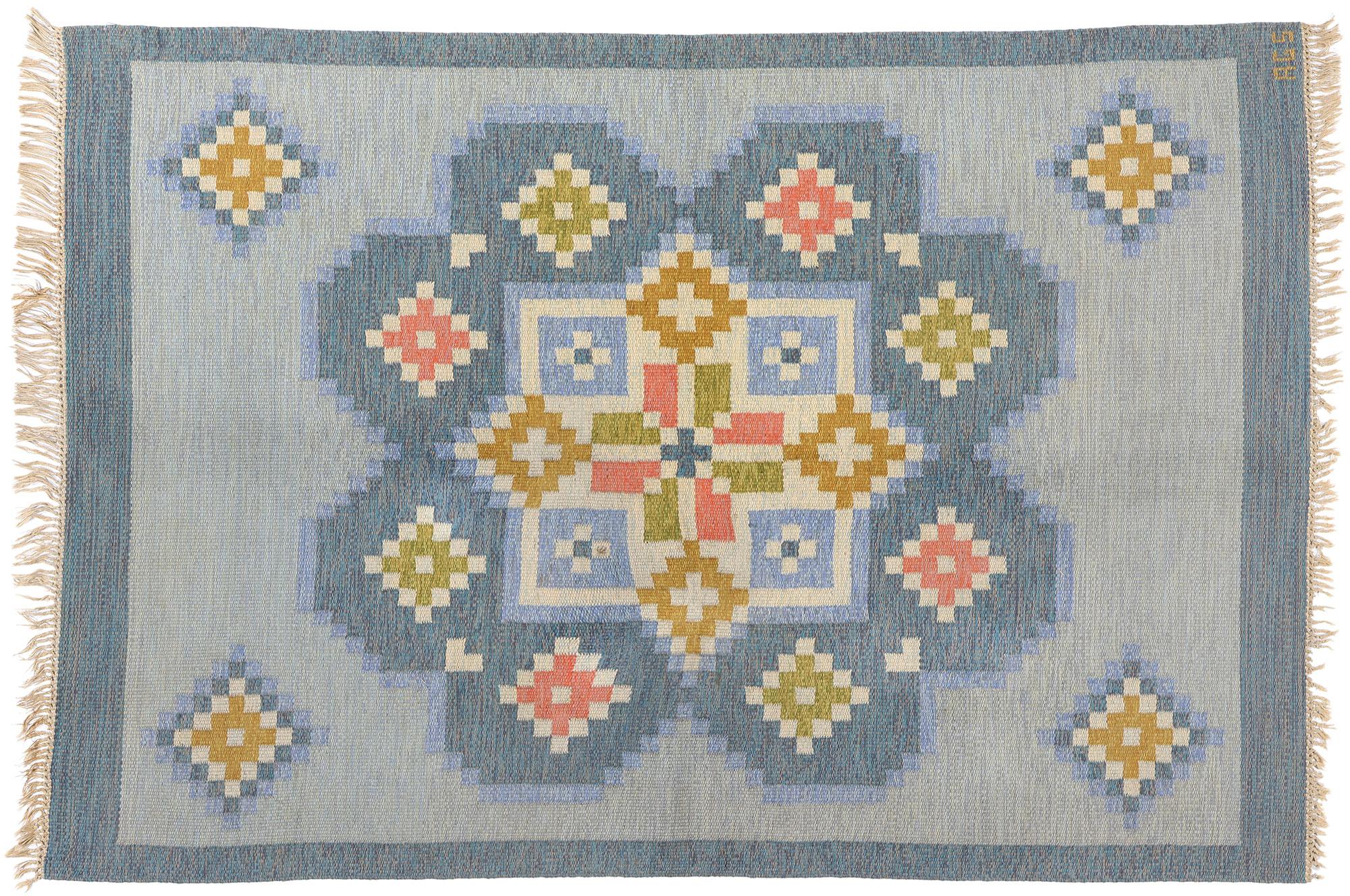 Anna-Greta Sjöqvist Vintage Swedish Scandinavian Röllakan Rug, 5'05 x 8'00 For Sale 4
