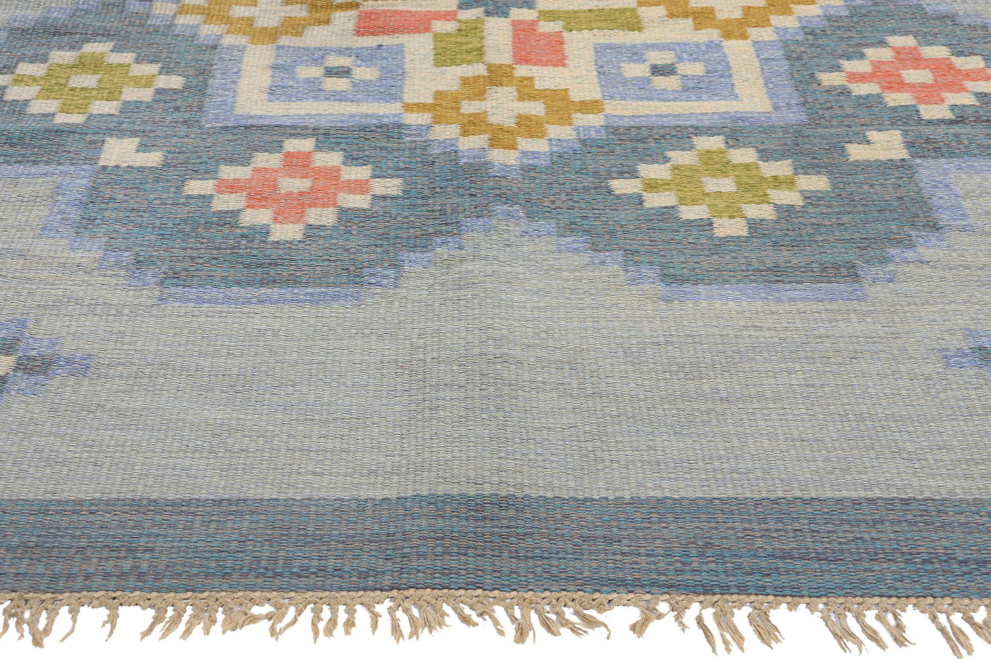 Hand-Woven Anna-Greta Sjöqvist Vintage Swedish Scandinavian Röllakan Rug, 5'05 x 8'00 For Sale