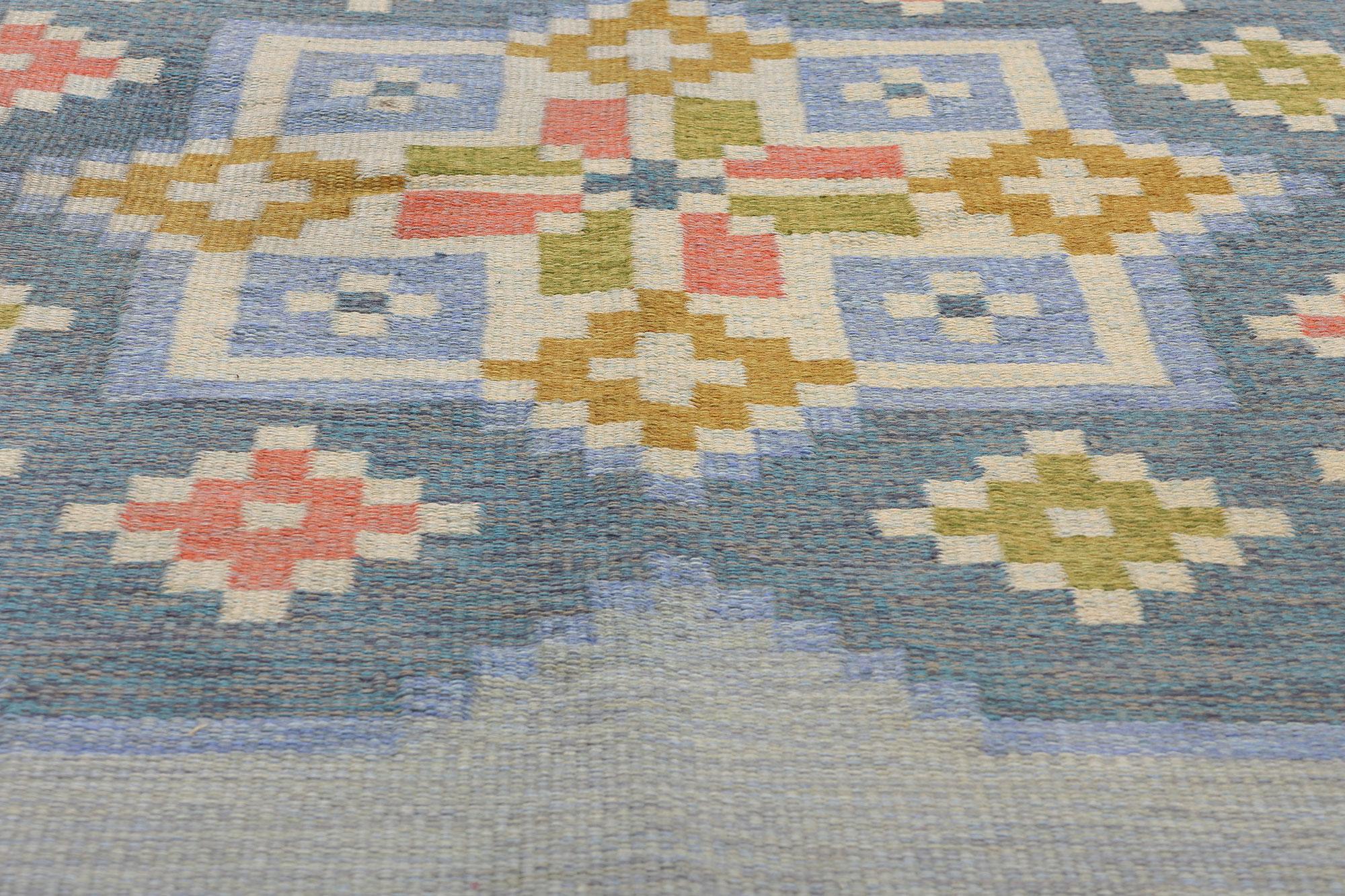 Anna-Greta Sjöqvist Vintage Swedish Scandinavian Röllakan Rug, 5'05 x 8'00 In Good Condition For Sale In Dallas, TX