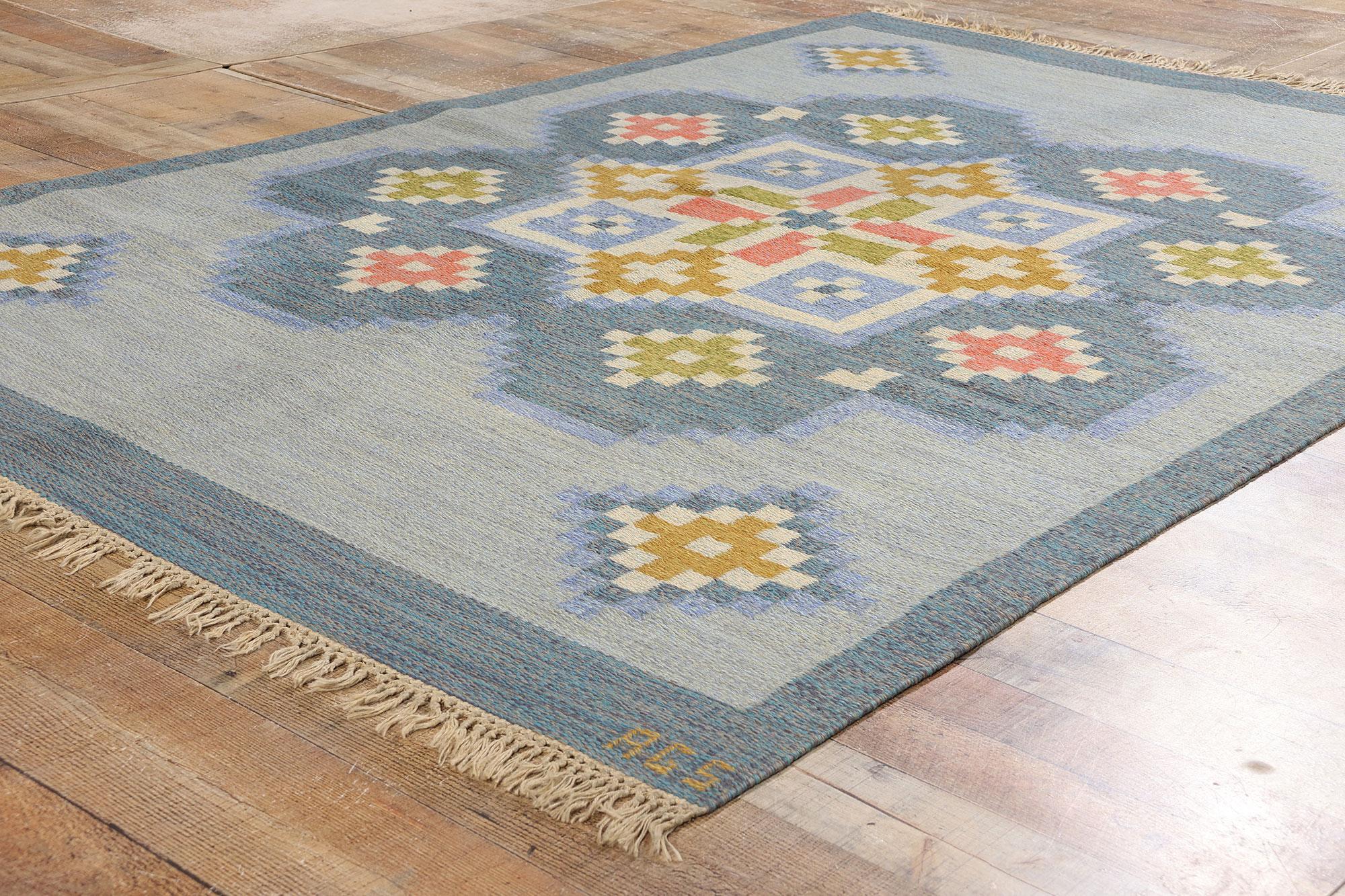 Anna-Greta Sjöqvist Vintage Swedish Scandinavian Röllakan Rug, 5'05 x 8'00 For Sale 1