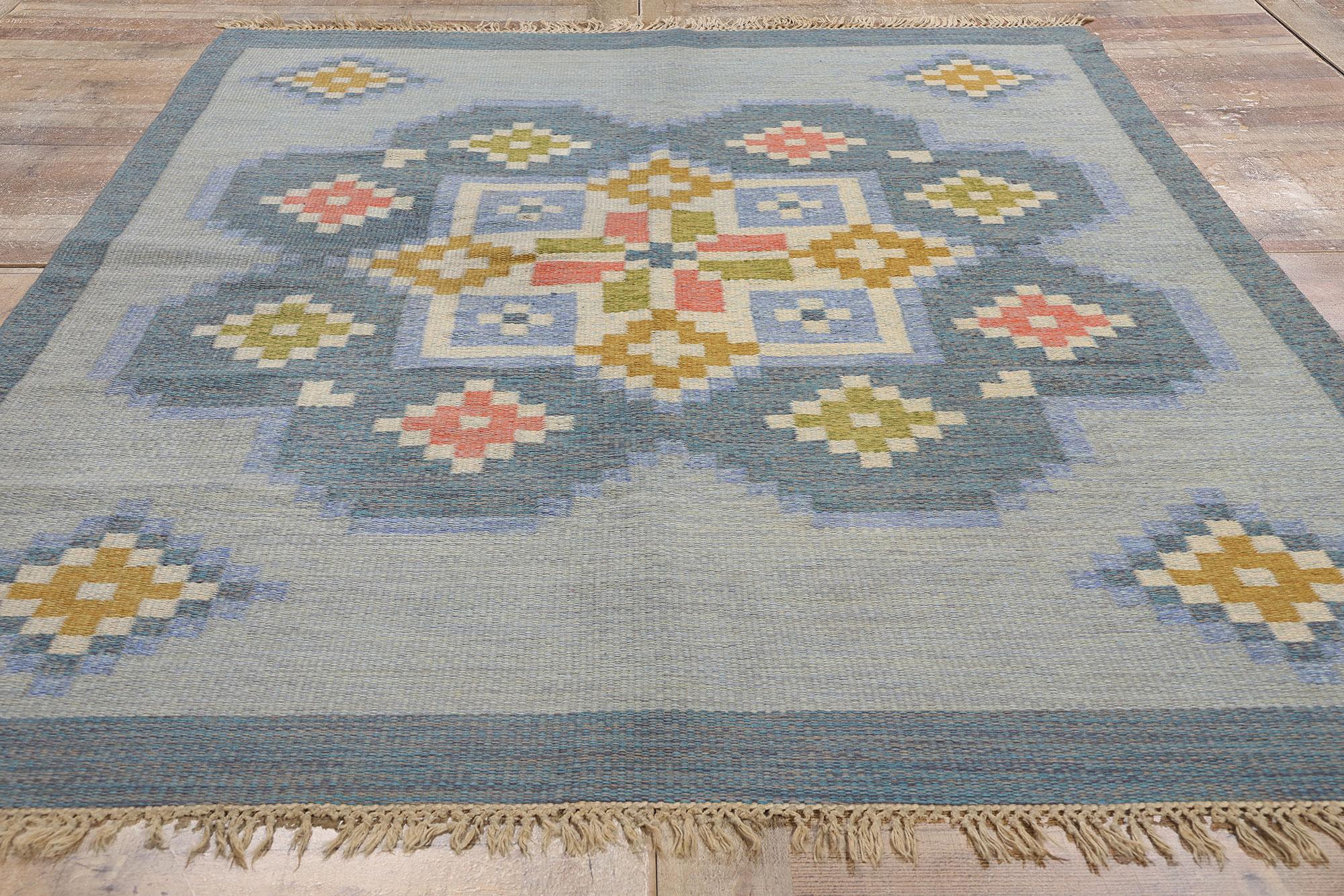Anna-Greta Sjöqvist Vintage Swedish Scandinavian Röllakan Rug, 5'05 x 8'00 For Sale 2