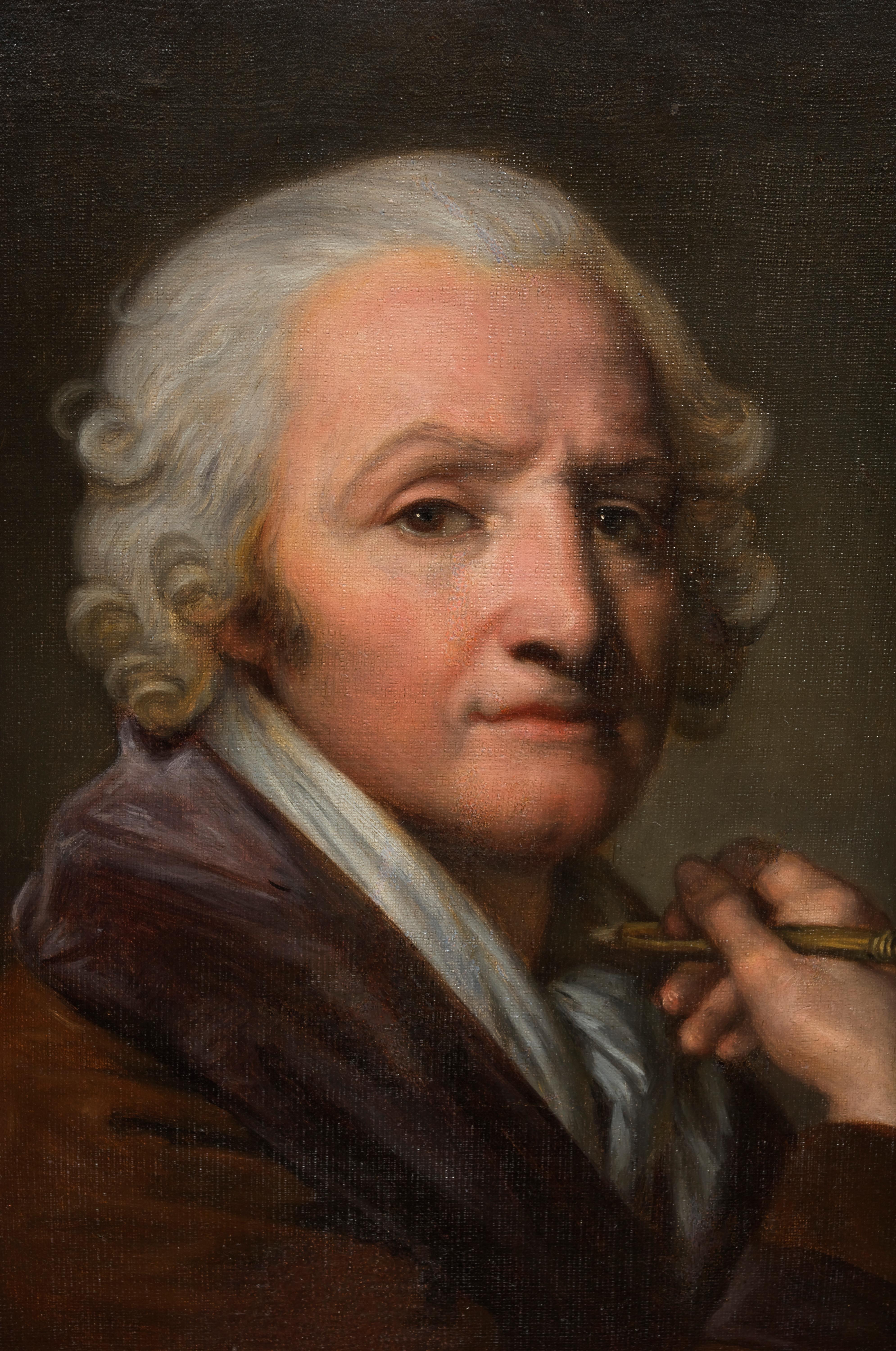 Portrait of Jean-Baptiste Greuze, painted on linen by his daughter Anna Greuze For Sale 2