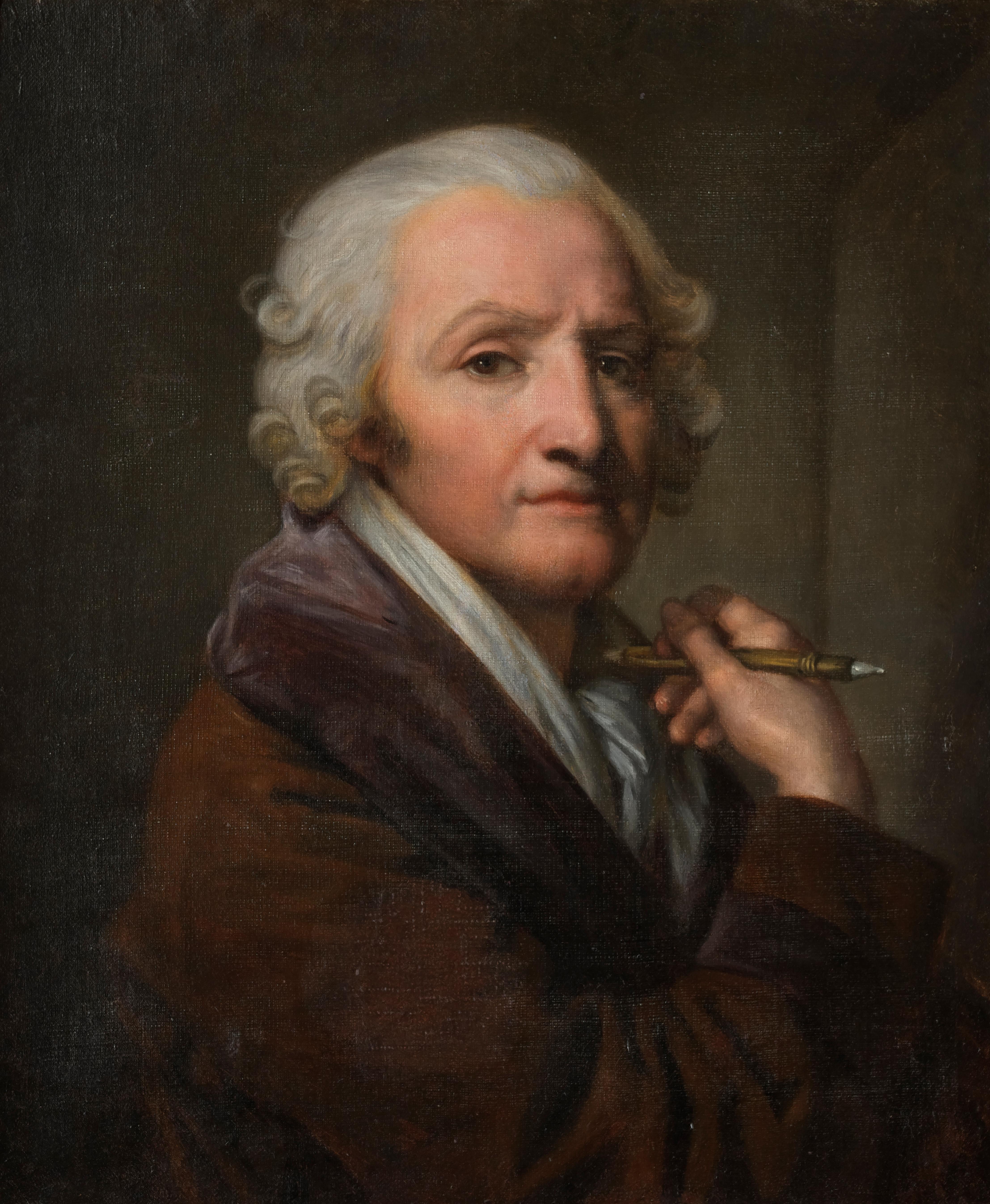 Portrait de Jean-Baptiste Greuze, peint sur lin par sa fille Anna Greuze en vente 1
