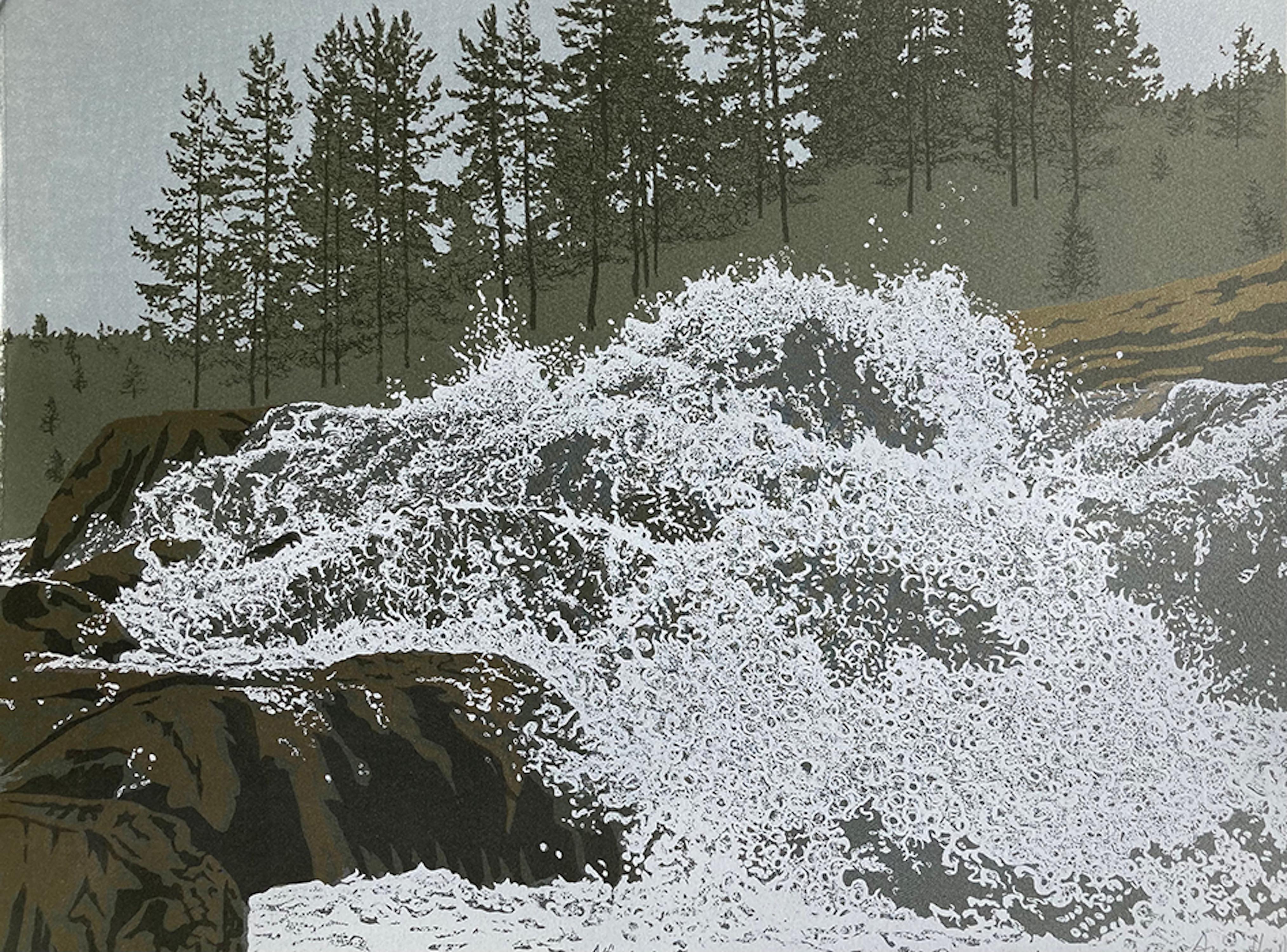 Anna Harley, Nämforsen, Landscape river art, contemporary handmade print