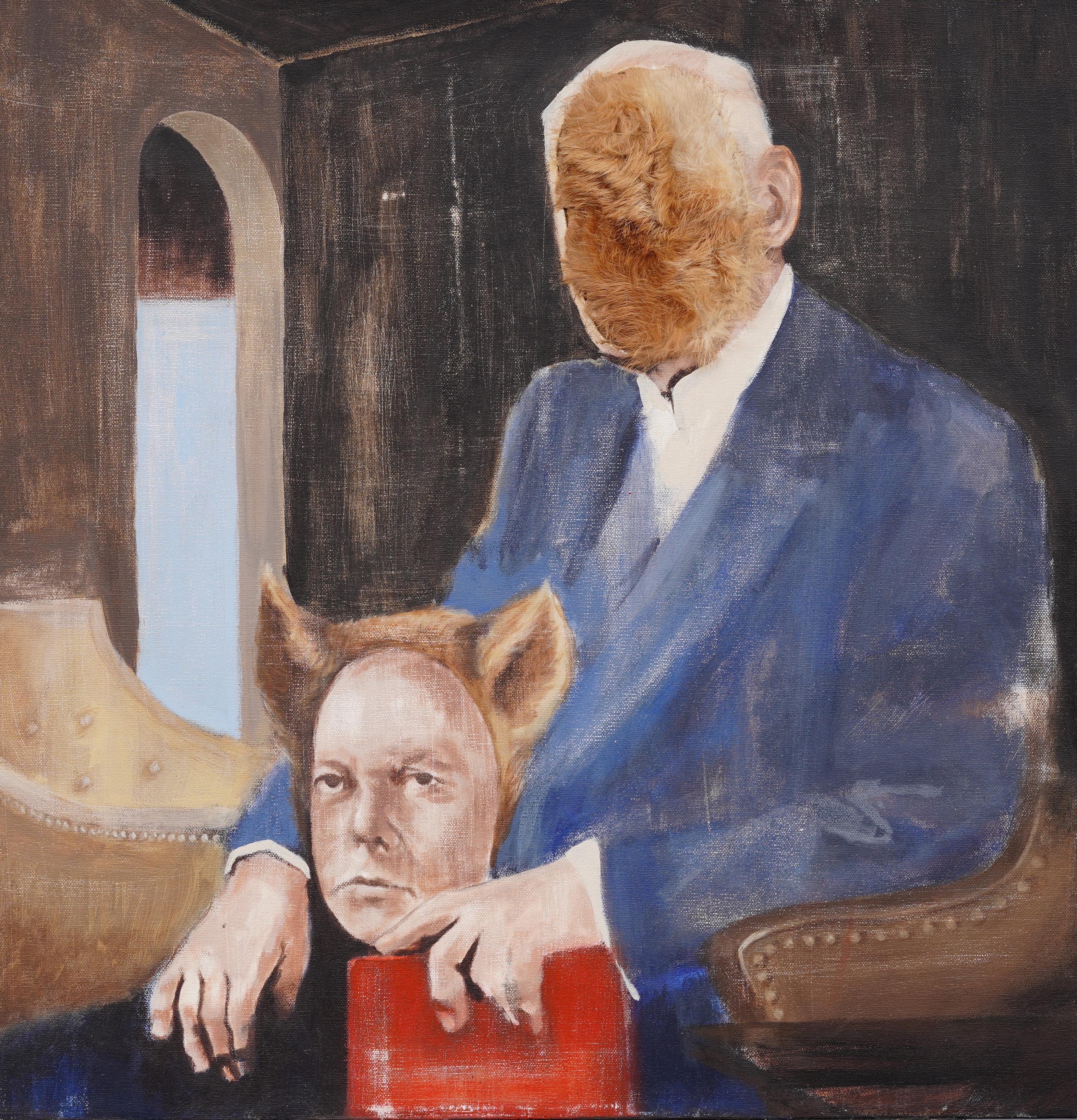 Vintage By Firmato Ritratto concettuale surreale contemporaneo Pittura ad olio - Painting Contemporaneo di Anna Heigh