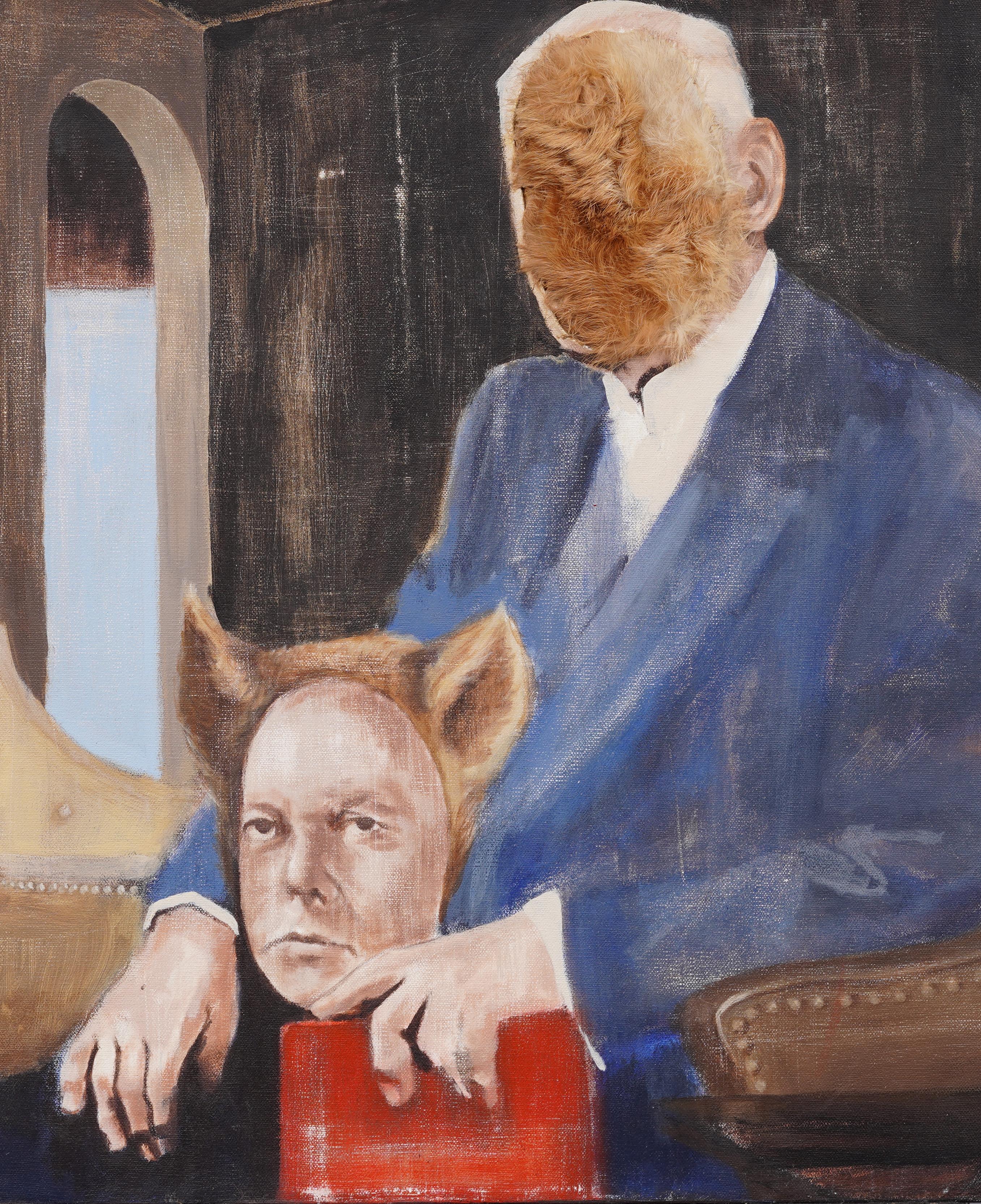 Vintage By Firmato Ritratto concettuale surreale contemporaneo Pittura ad olio - Portrait Painting Nero di Anna Heigh