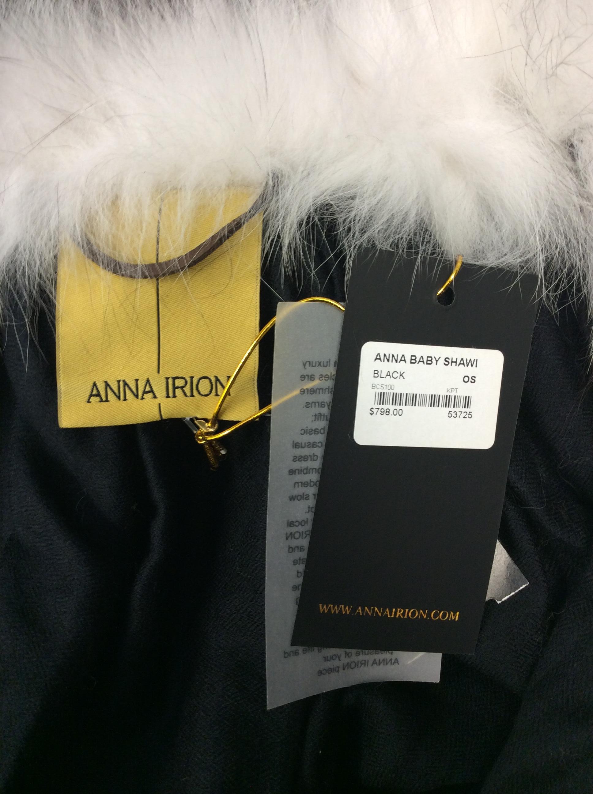 Anna Irion Black Shawl with Fur Collar NWT For Sale 3