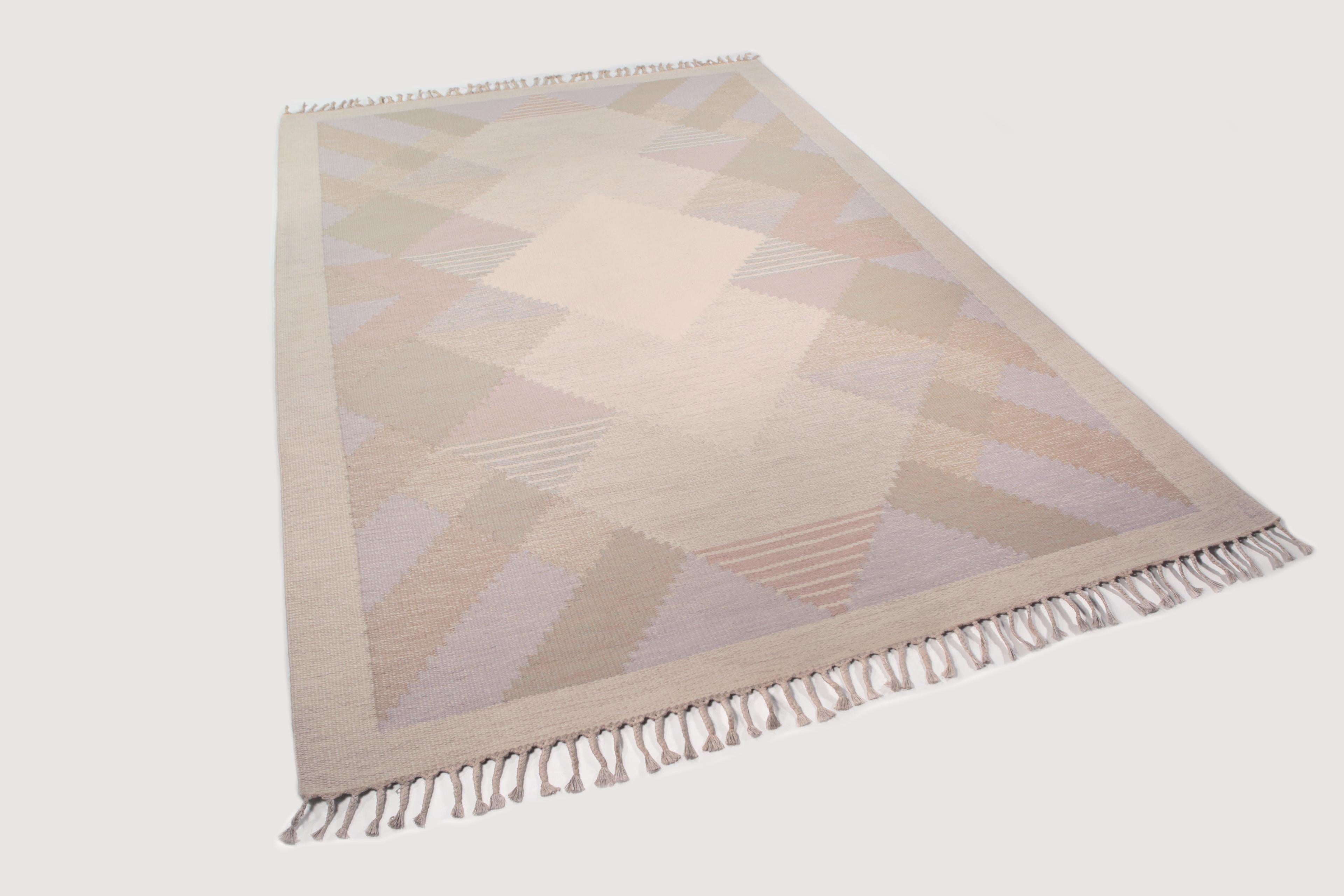 Hand-Woven Anna-Johanna Ångström Swedish Flat-Weave Rug, Sweden, 1960s For Sale