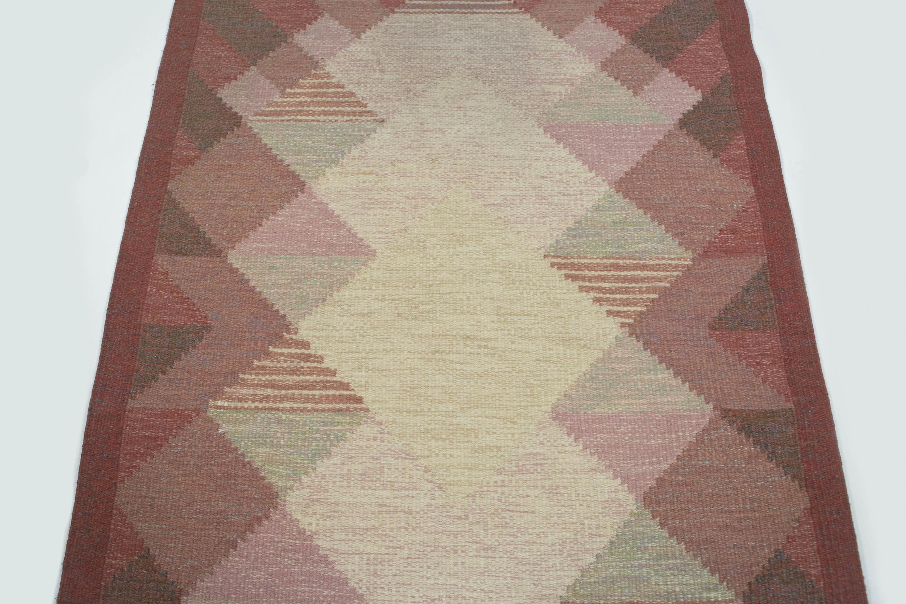 Anna Johanna ngstrm Schwedischer Rlakan-Teppich mit rosa geometrischem Muster, 1960er Jahre 4