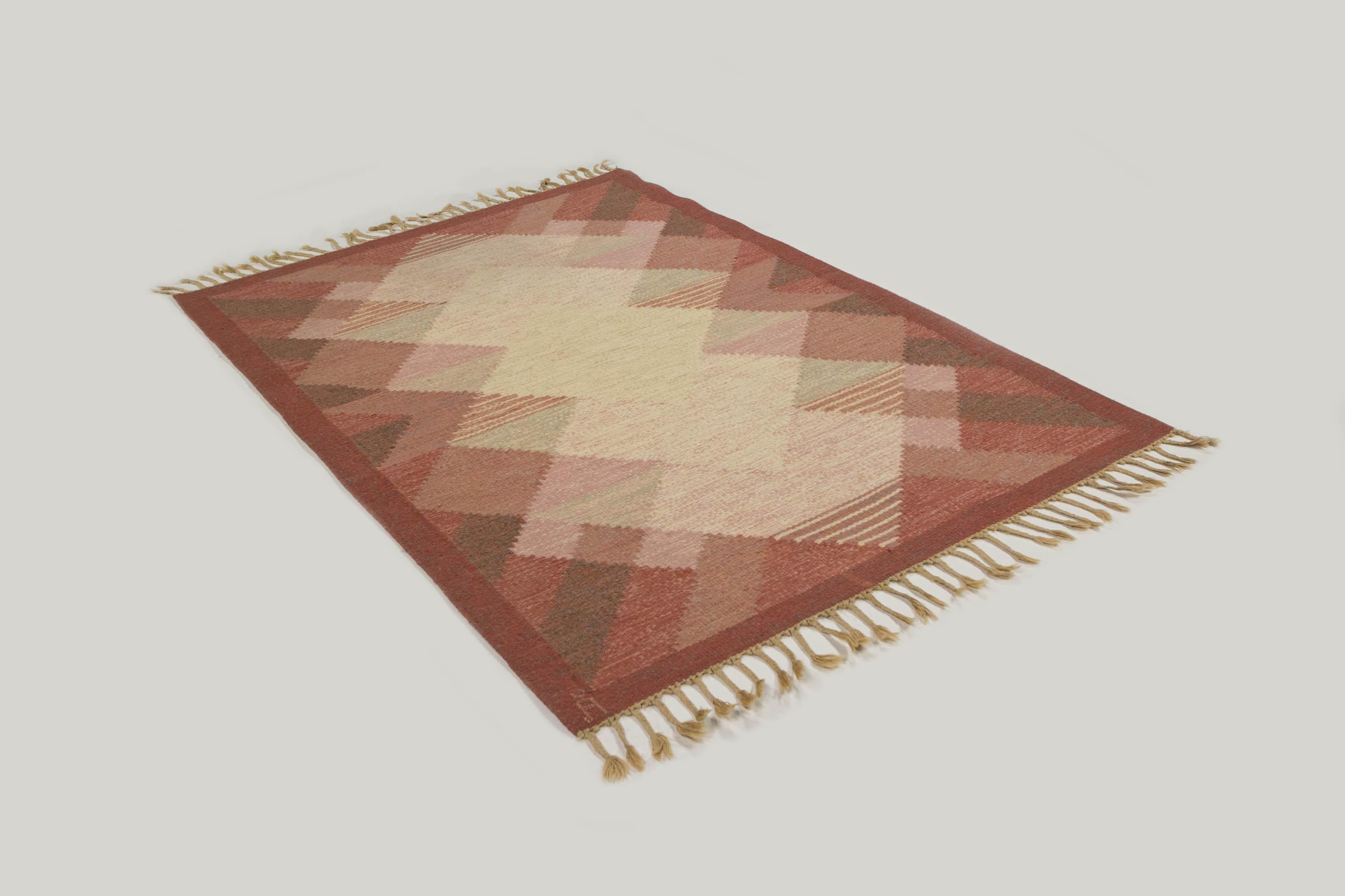 Anna Johanna ngstrm Schwedischer Rlakan-Teppich mit rosa geometrischem Muster, 1960er Jahre (Handgewebt)