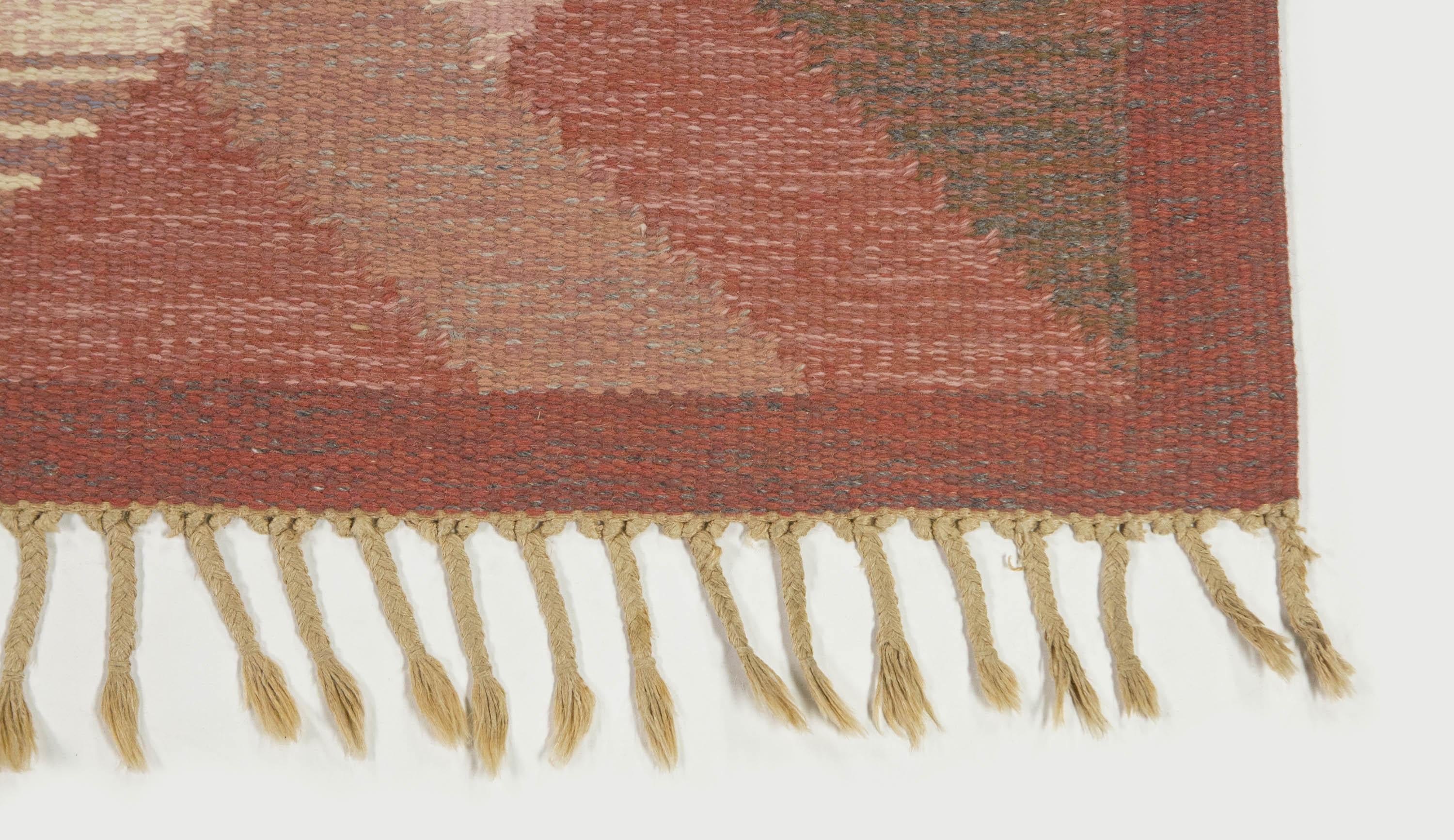 Anna Johanna ngstrm Schwedischer Rlakan-Teppich mit rosa geometrischem Muster, 1960er Jahre (Wolle)