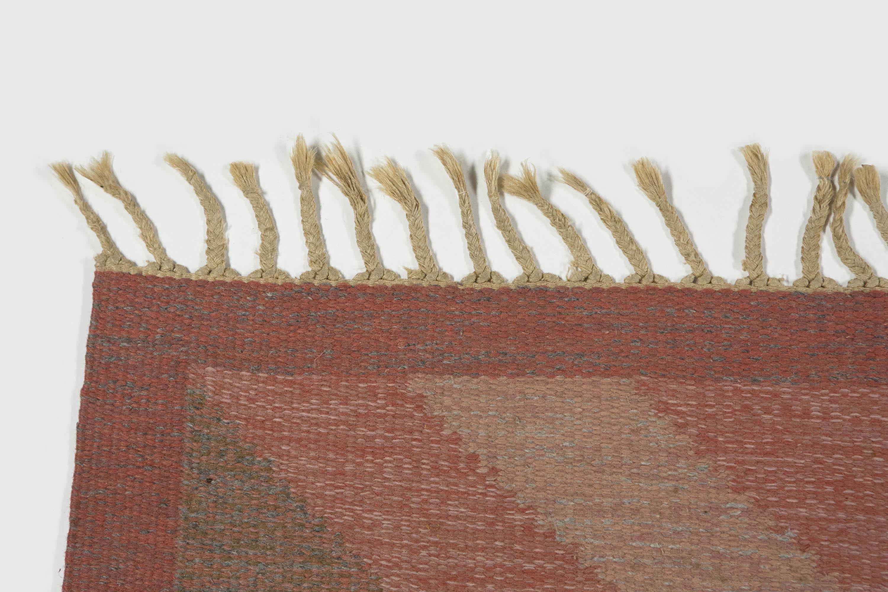 Wool Anna Johanna Ångström Swedish Rölakan Rug with Pink Geometric Pattern, 1960's