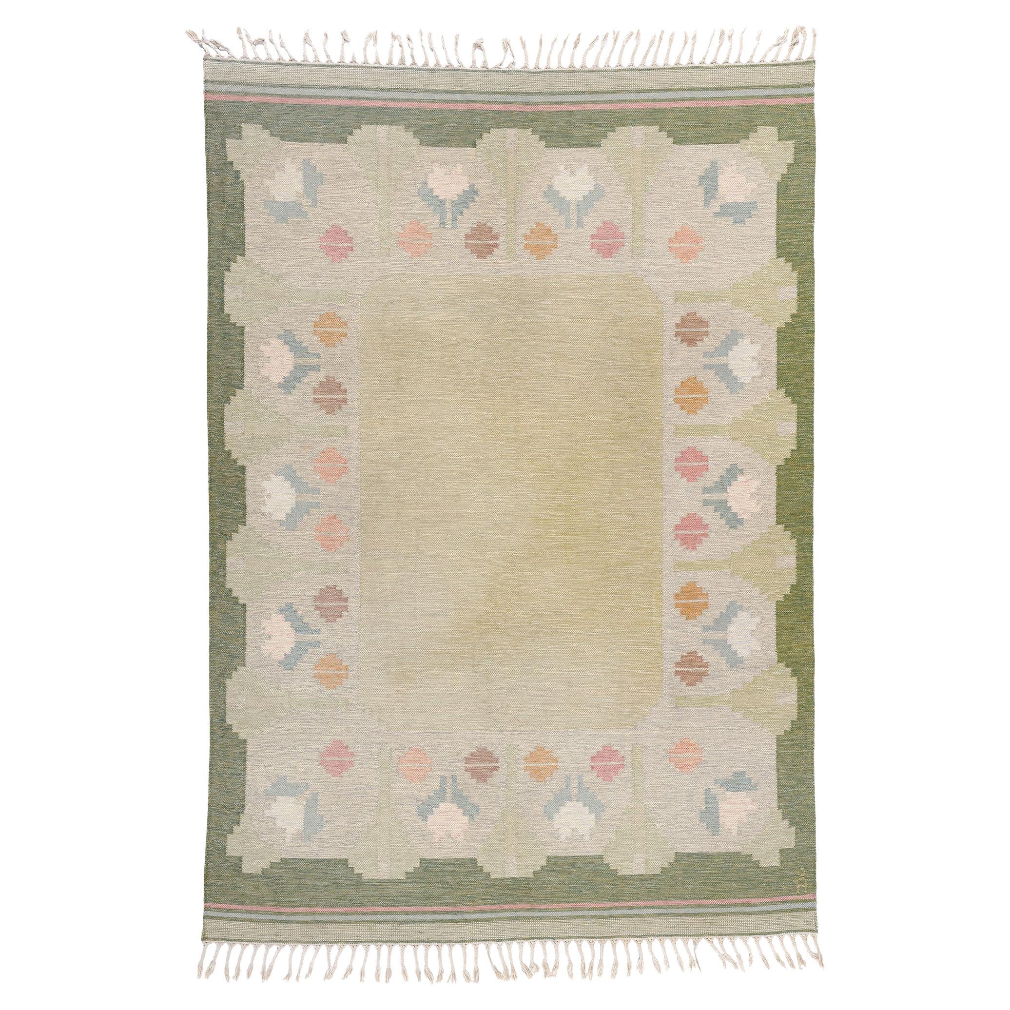 Anna-Johanna Ångström Vintage Swedish Scandinavian Röllakan Rug, 06'05 x 09'03