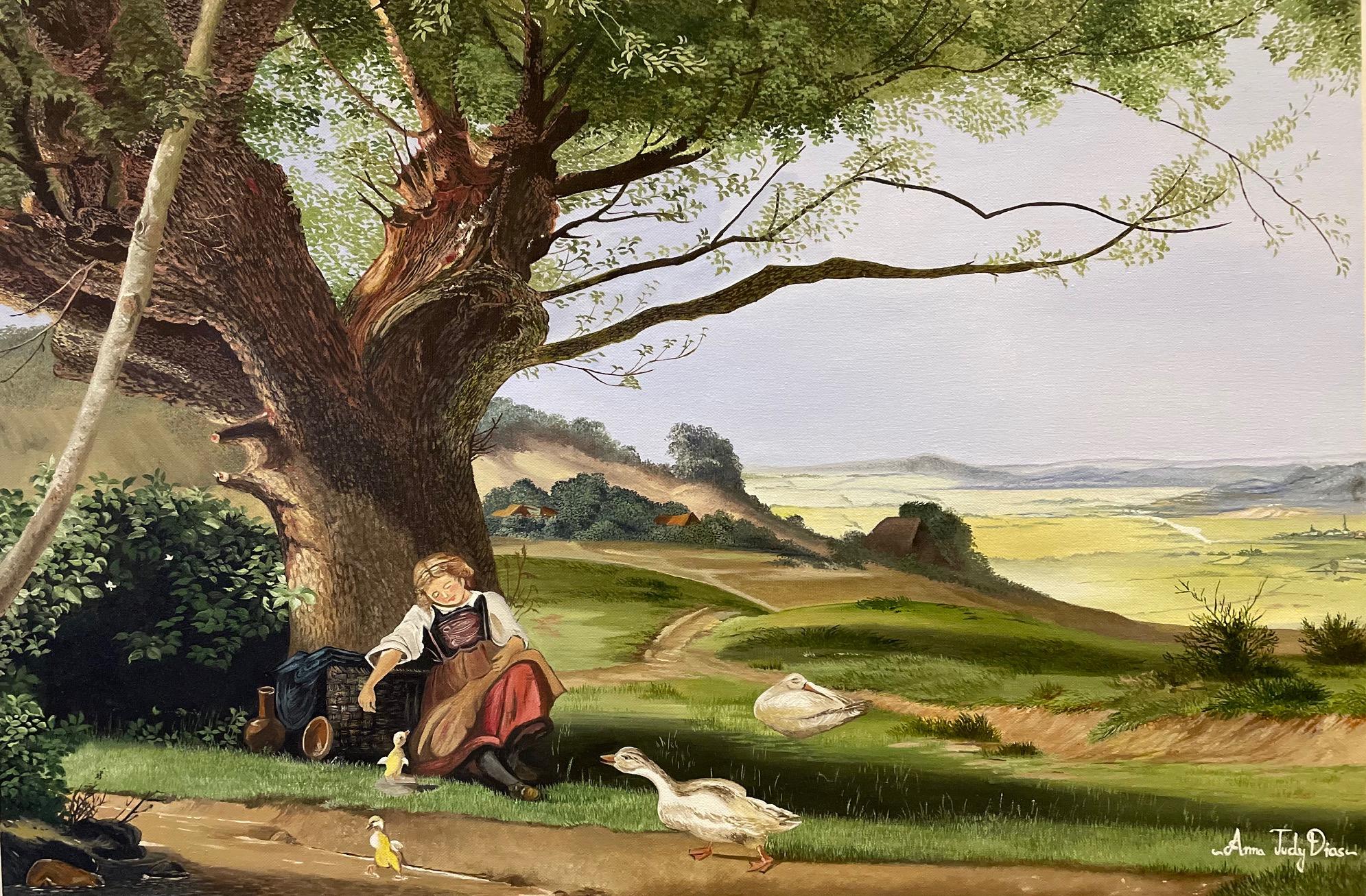 Figurative Painting di Anna Judy Dias - Sogno di Pasqua, 20" x 30" pollici, olio su tela