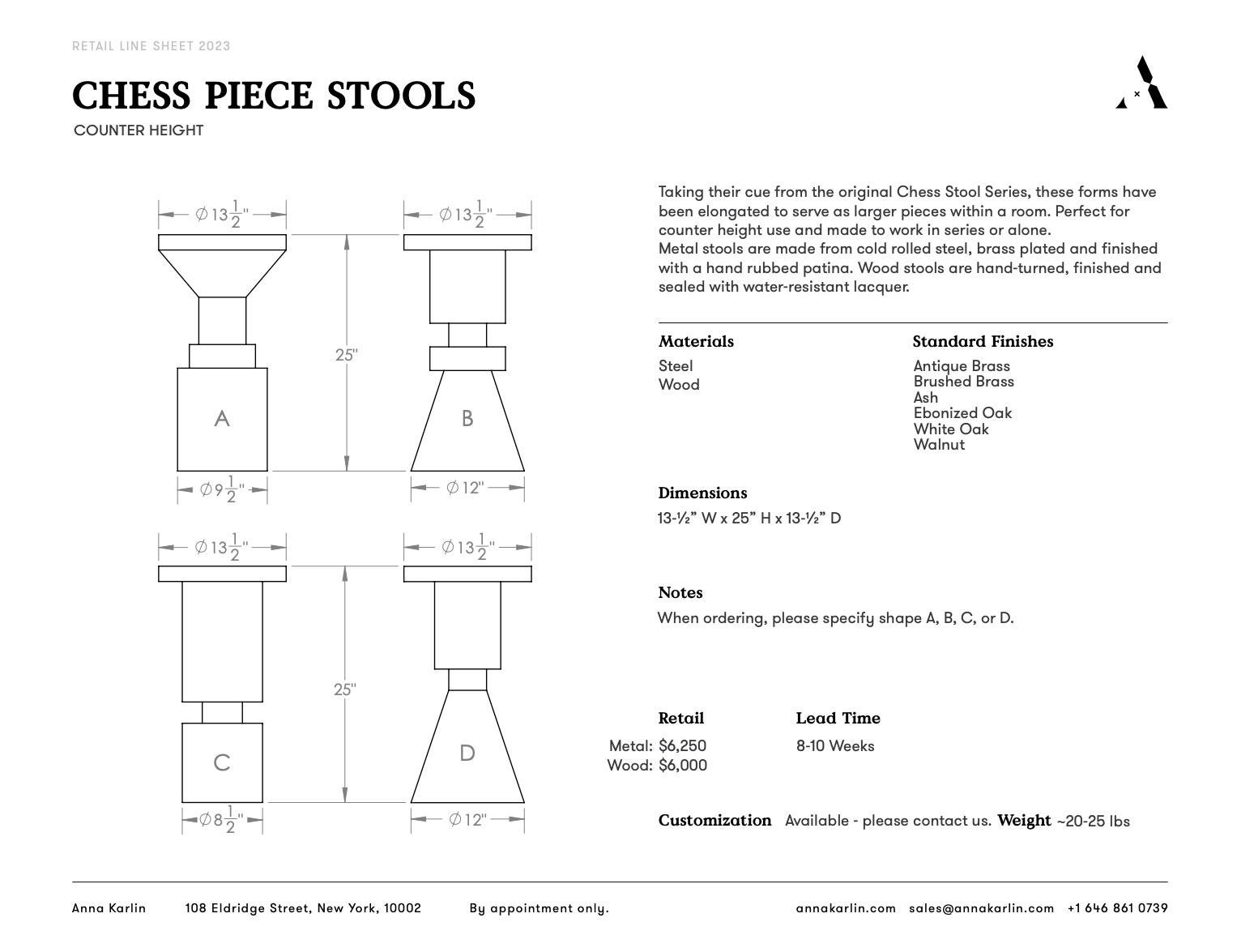 Plated Anna Karlin Counter Height Chess Stool, Shape B  For Sale