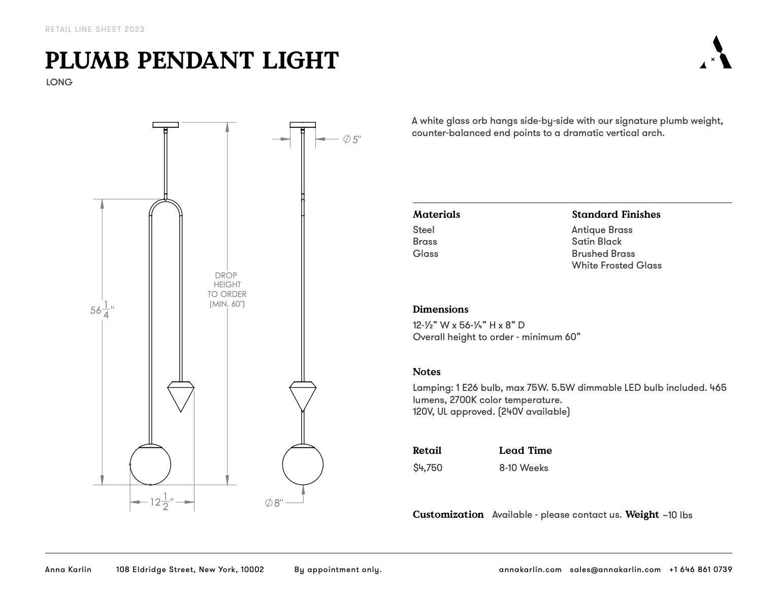 American Anna Karlin Plumb Pendant Light, Long For Sale