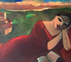 Nel tardo pomeriggio. Pittura ad olio figurativa, stile XX secolo, arte polacca