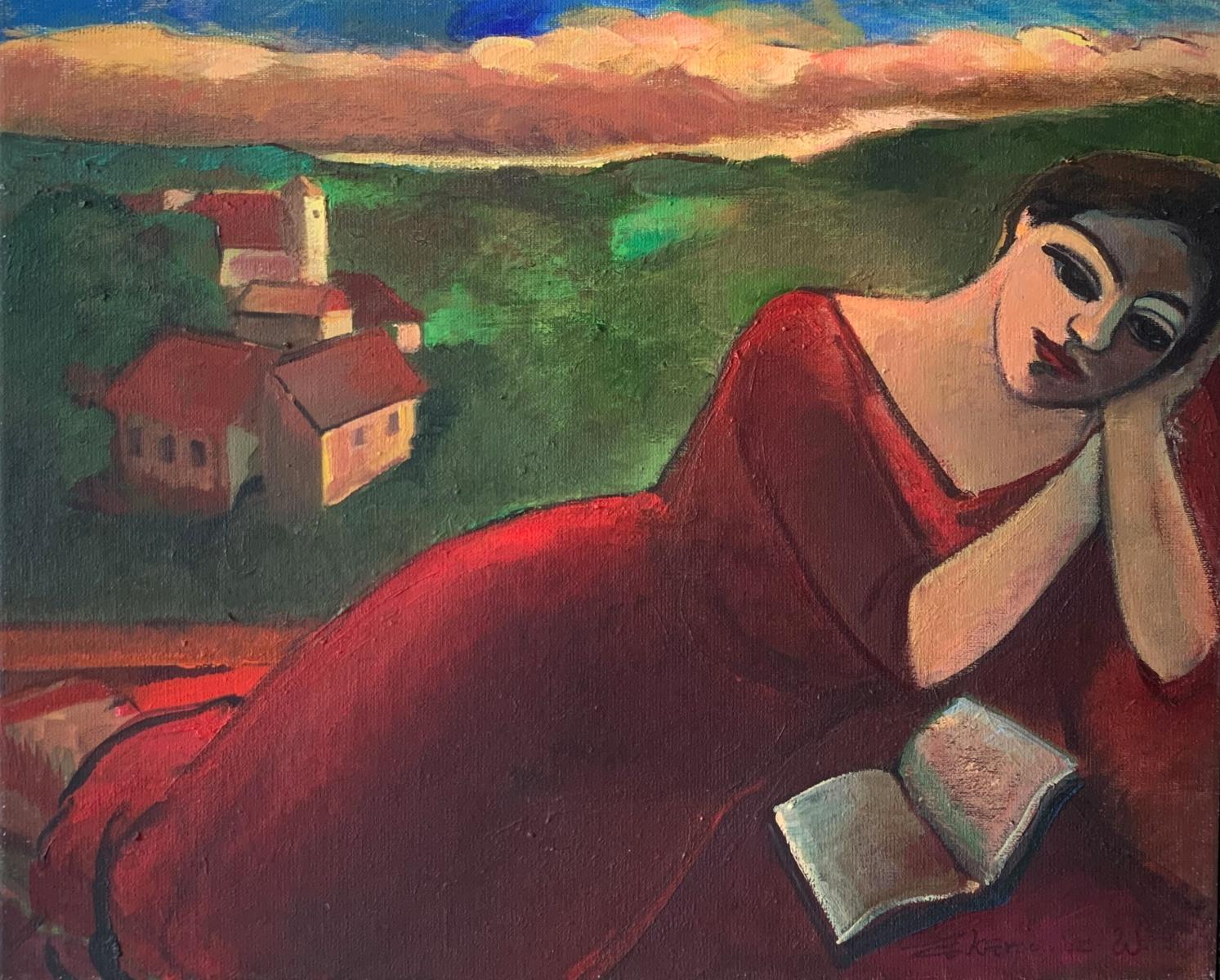 Anna Karpowicz-Westner Nude Painting - Late afternoon. Figurative Oil Painting, 20th century style, Polish art