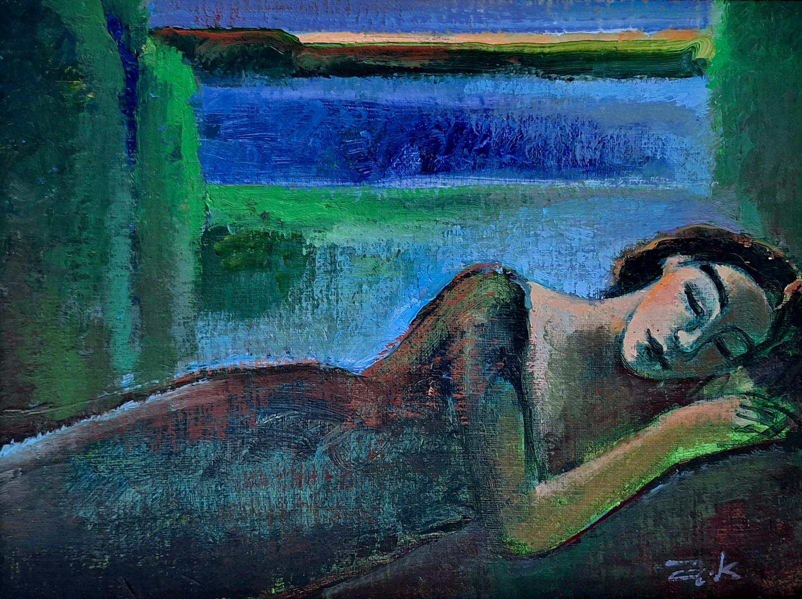 Anna Karpowicz-Westner Figurative Painting - Sleeping. Figurative Oil Painting, 20th century style, Polish art