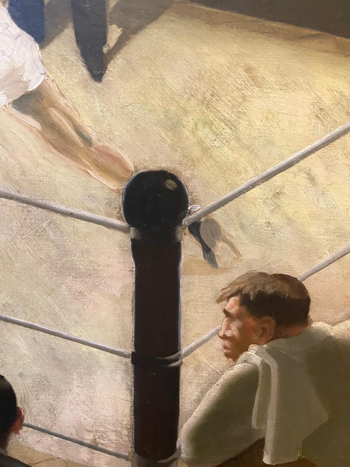 Anna Zinkeisen
1901-1976
A Boxing Tournment
Oil on canvas, signed lower right
Image size: 29 x 36.5 inches (73 x 93 cm)
Original hand made frame


A Boxing Tournament is a vivid and impactful snapshot of a professional boxing match from the late