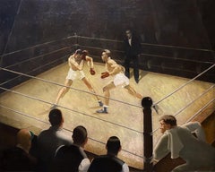 Tournoi de boxe d'échecs   Artiste britannique, peinture à l'huile, événement sportif majeur 