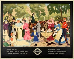 Affiche de voyage vintage originale de Londres sur les transports, Rotten Row, Hyde Park Zinkeisen