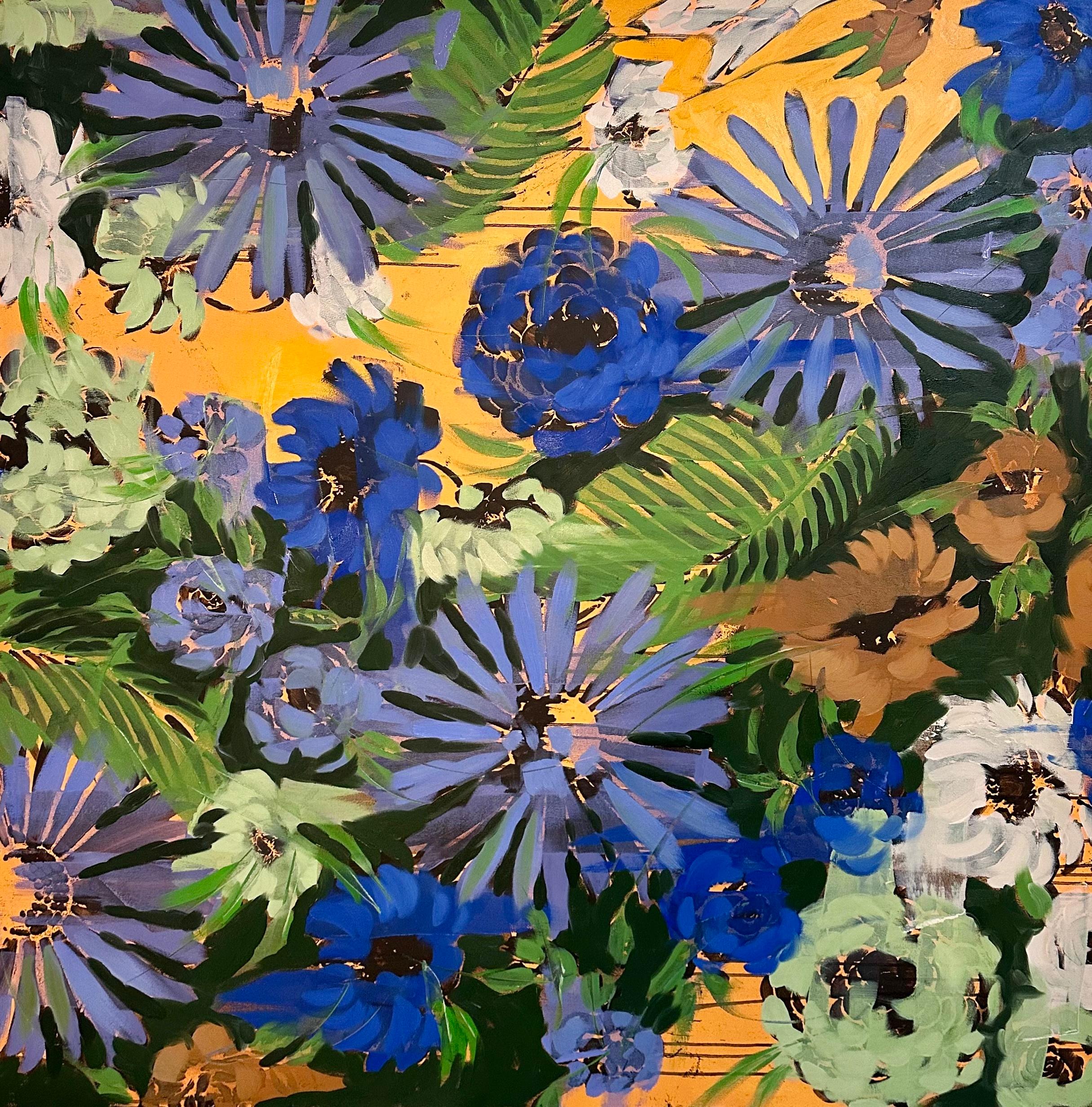 Abstraktes florales Muster, Blau und Grün, It's a Jungle Anna Kincaide