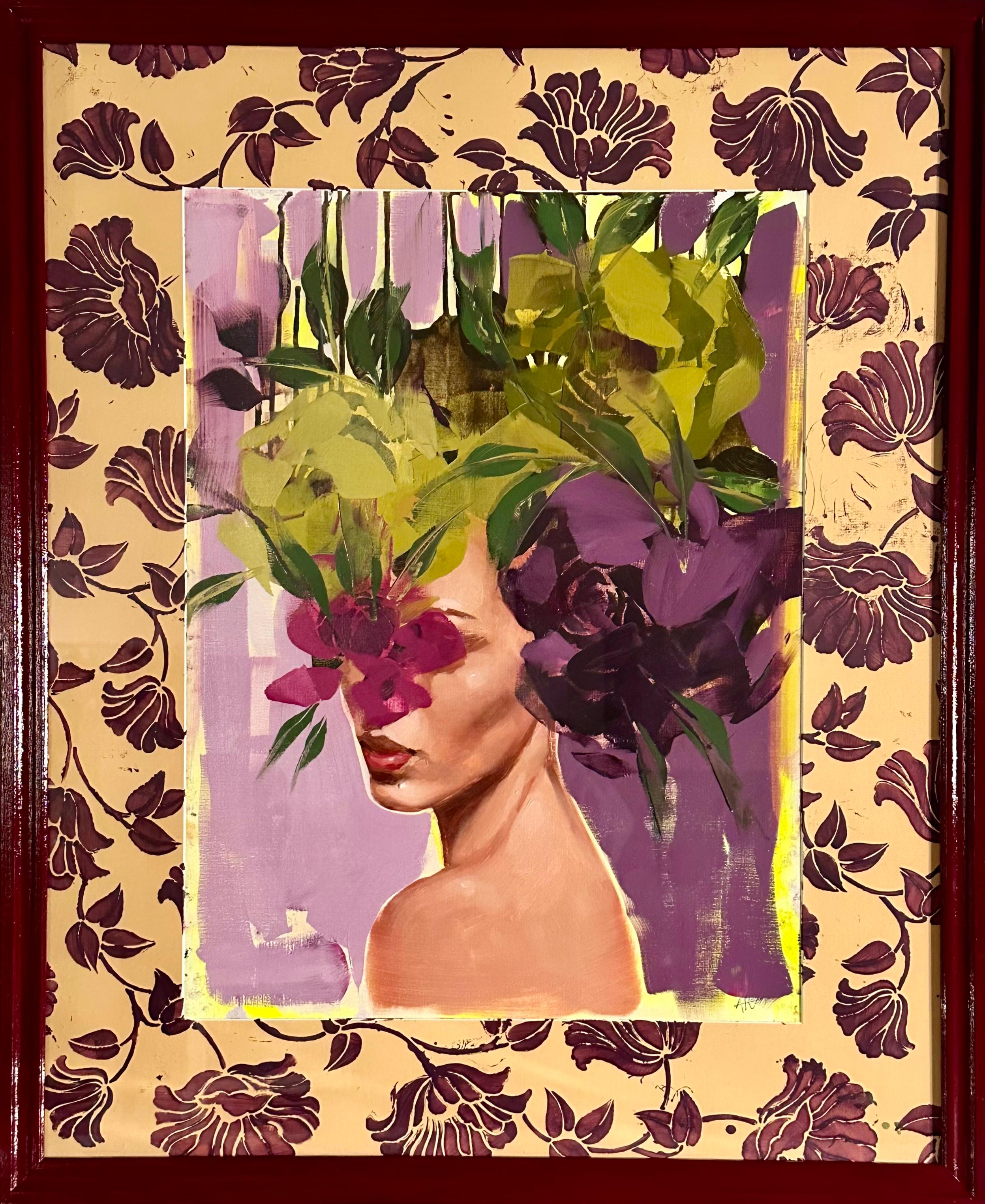 Figurativ/Frau, Papier, Porträt, Blumen, Untitled Triptych Anna Kincaide 3