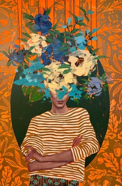 Figurative, Female Portrait, Floral "Tangerine" by Anna Kincaide
