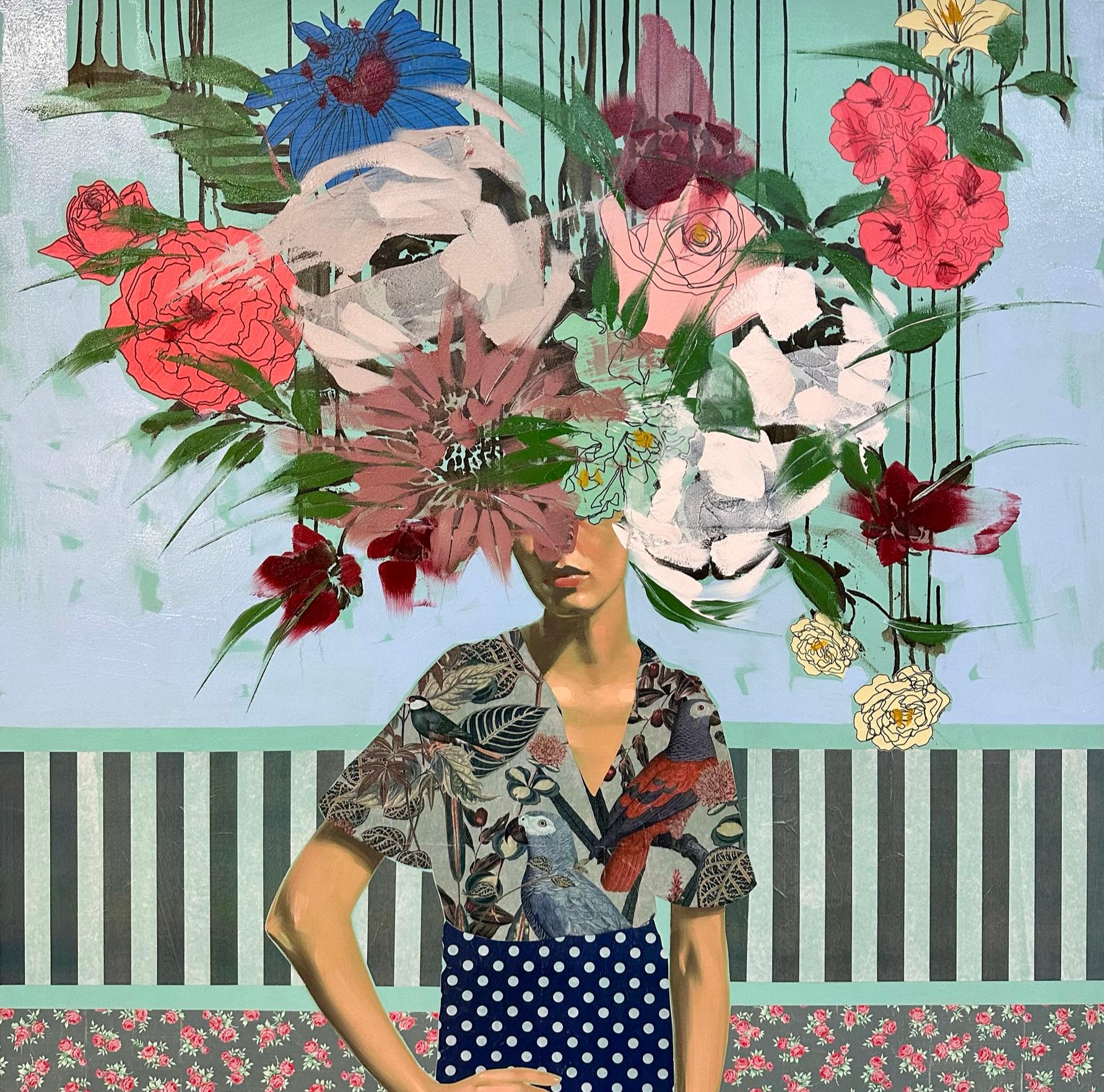 ANNA KINCAIDE
"Let It Grow"
Oil & Mixed Media on Canvas
48 x 48 inches

Communicating emotion and narrative with limited assistance from her figure’s facial expressions, Anna Kincaide creates cascades of flowers that cover her subjects to explore