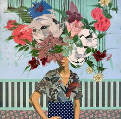Figurative/Female/Portrait/Florals/Pattern/Blue_Let It Grow_Anna Kincaide_2024