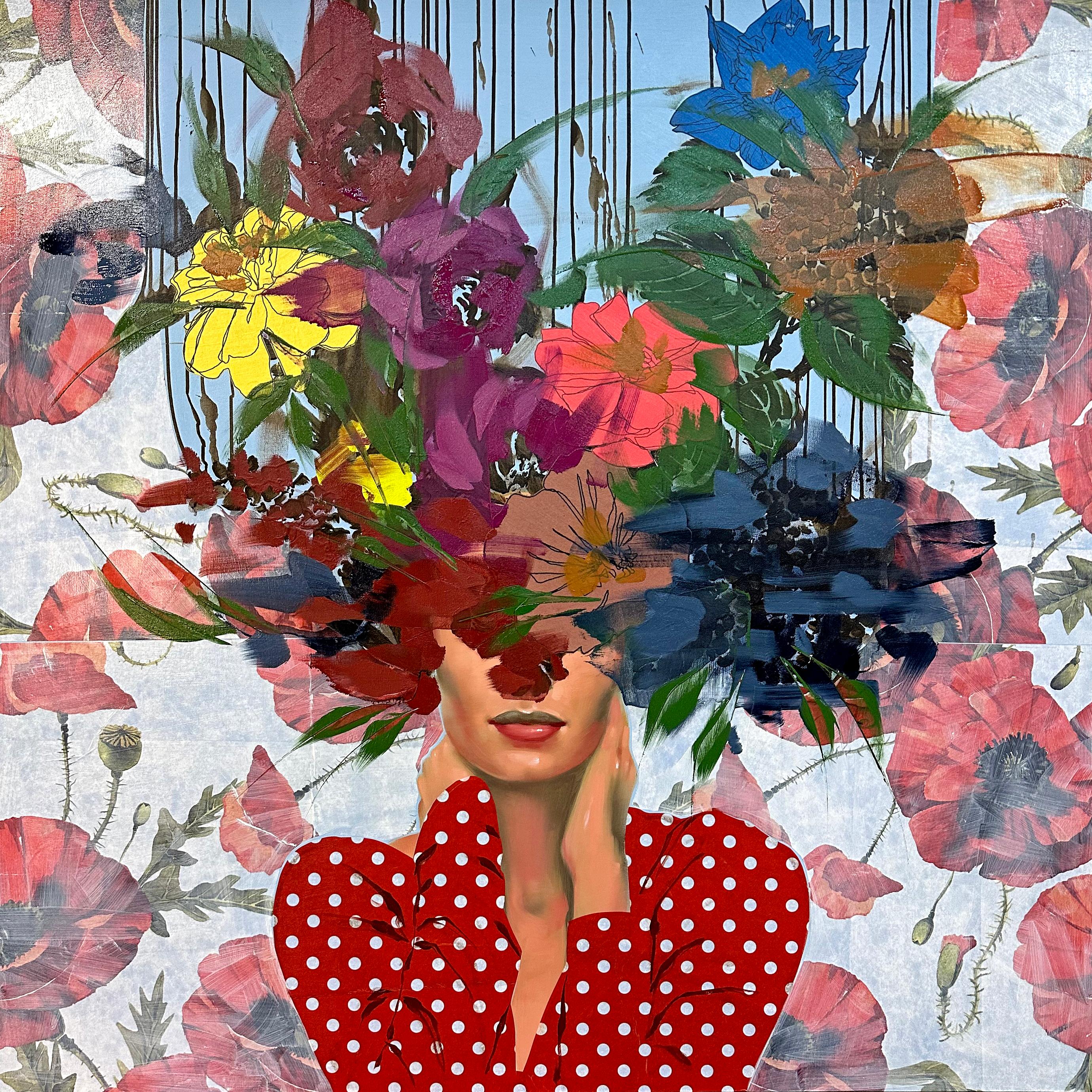 ANNA KINCAIDE
"Alive Again"
Oil & Mixed Media on Canvas
48 x 48 inches

Communicating emotion and narrative with limited assistance from her figure’s facial expressions, Anna Kincaide creates cascades of flowers that cover her subjects to explore