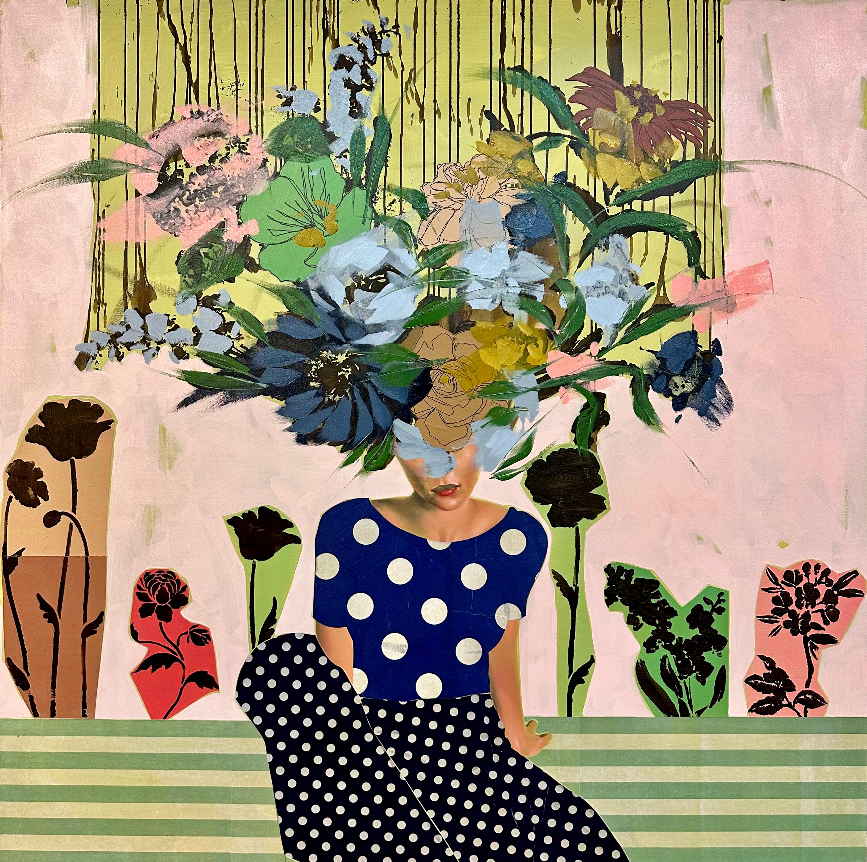 ANNA KINCAIDE
"Turn Your Magic On"
Oil & Mixed Media on Canvas
60 x 60 inches

Communicating emotion and narrative with limited assistance from her figure’s facial expressions, Anna Kincaide creates cascades of flowers that cover her subjects to