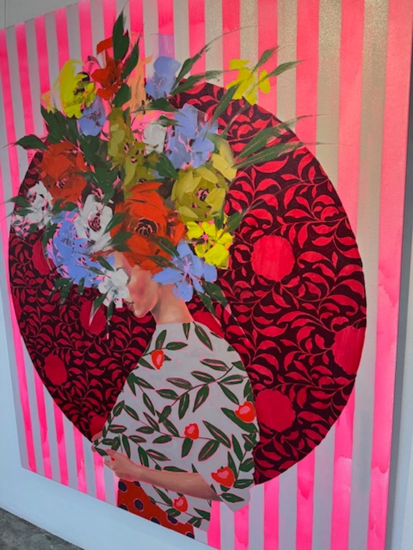 Figurative, Female Portrait, Pink Floral 