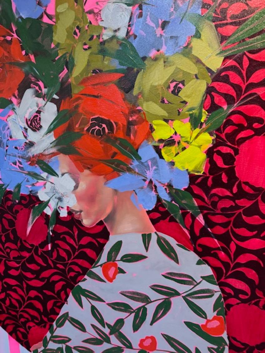 Figurative, Female Portrait, Pink Floral 