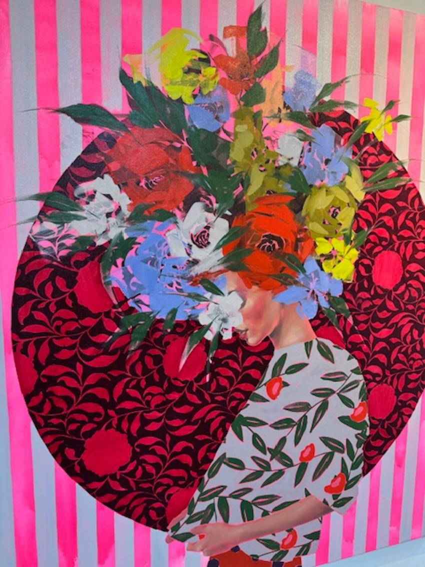 Figurative, Female Portrait, Pink Floral 