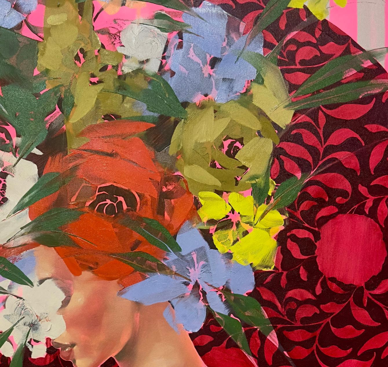 Figurative, Female Portrait, Pink Floral 