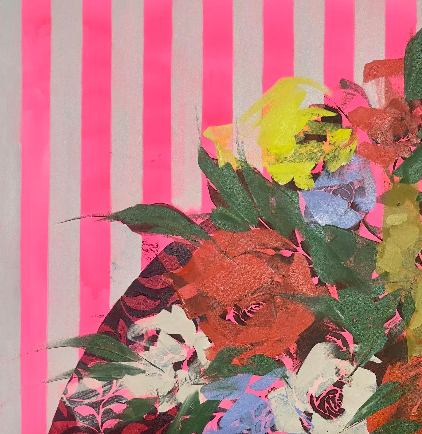 Figurative, Female Portrait, Pink Floral 