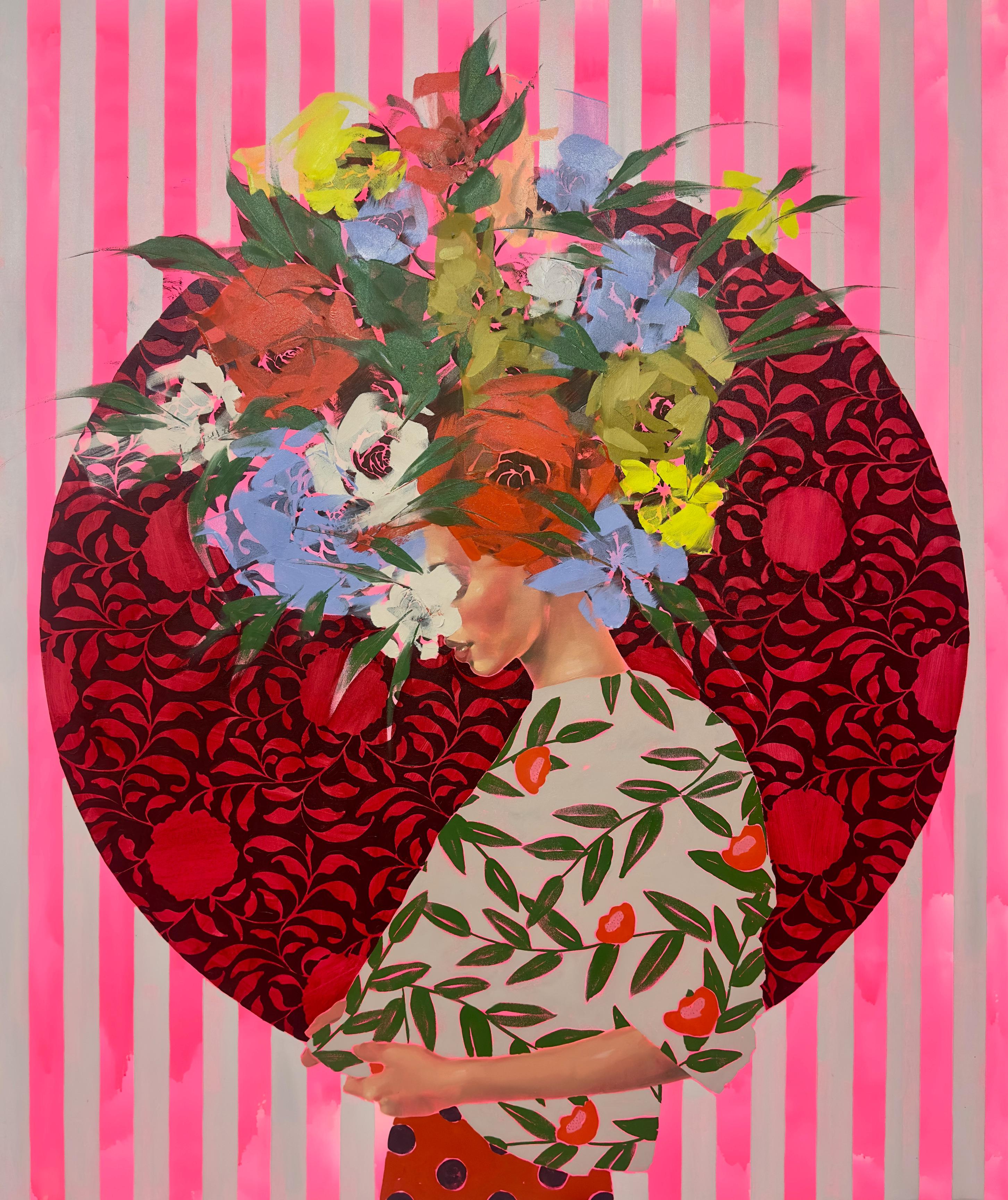 ANNA KINCAIDE
"Don't Look Down"
Oil on Canvas
72 x 60 inches

Communicating emotion and narrative with limited assistance from her figure’s facial expressions, Anna Kincaide creates cascades of flowers that cover her subjects to explore anonymity