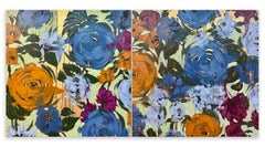 Blumenmuster, Blau und Orange, Blumenkomposition II von Anna Kincaide