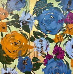Blumenmuster, Blau und Orange, Blumenkomposition II von Anna Kincaide