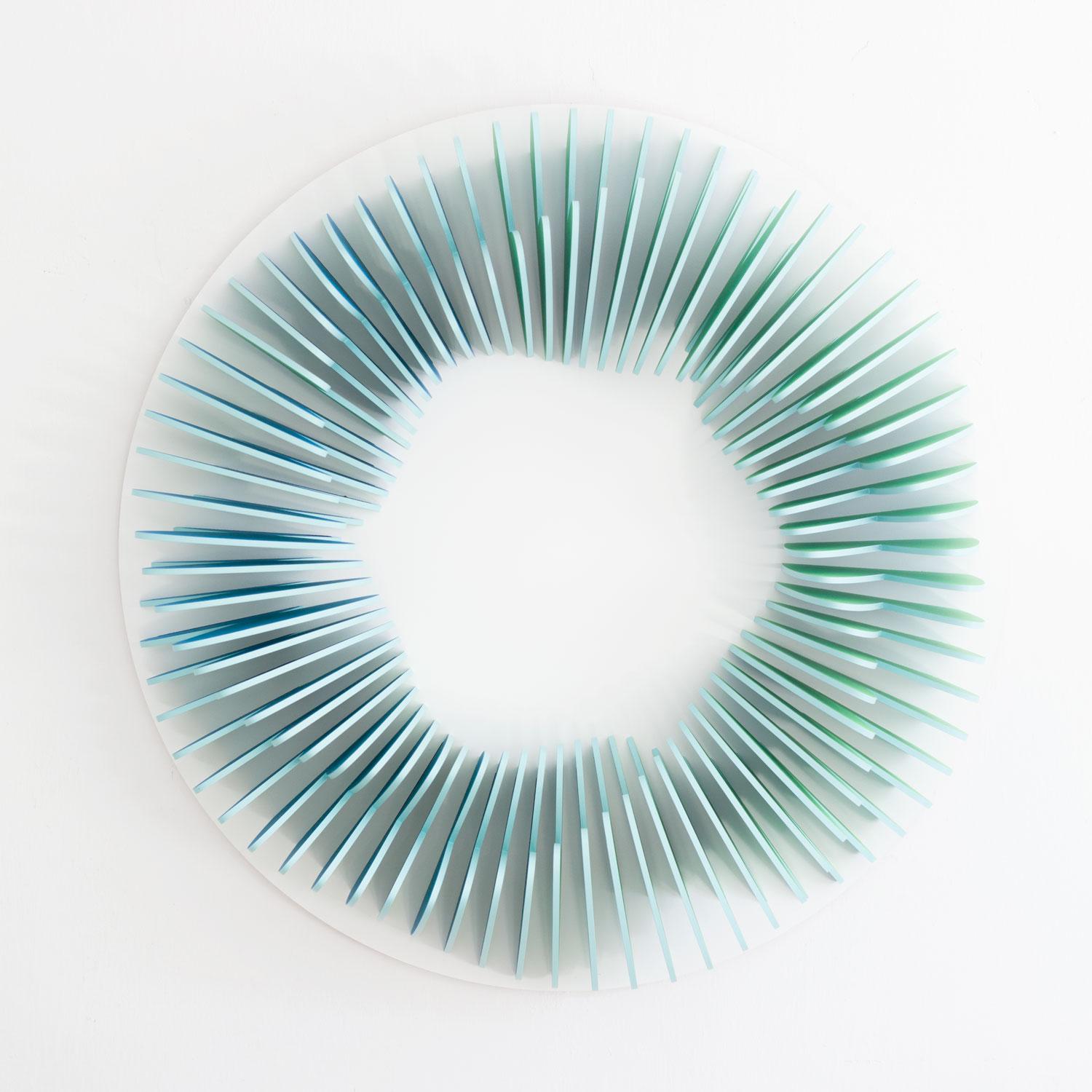 CC 102 - Blue green abstract geometric 3D wall circular sculpture - Abstract Geometric Sculpture by Anna Kruhelska
