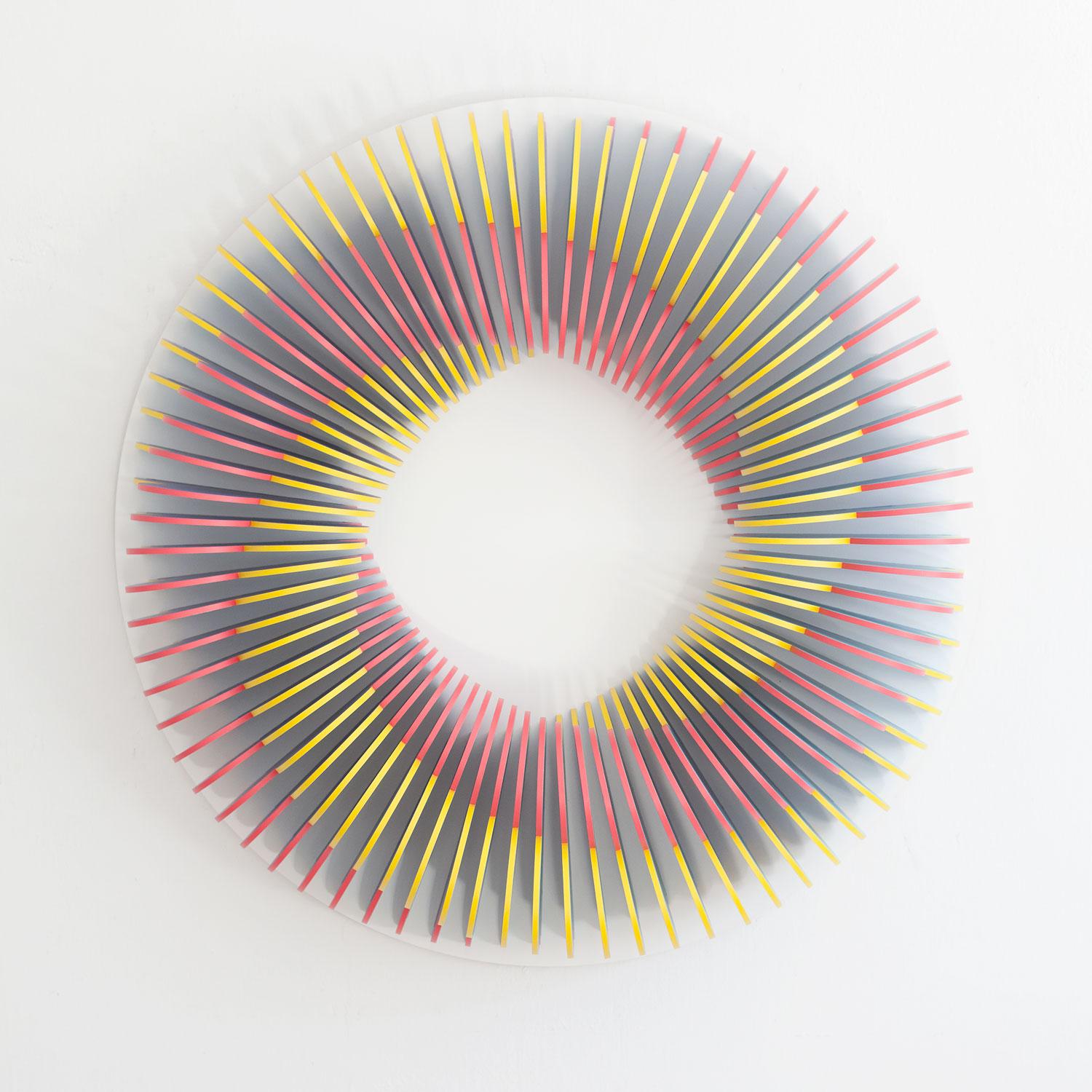 CC 103 - Pink yellow blue abstract geometric 3D wall circular sculpture - Sculpture by Anna Kruhelska
