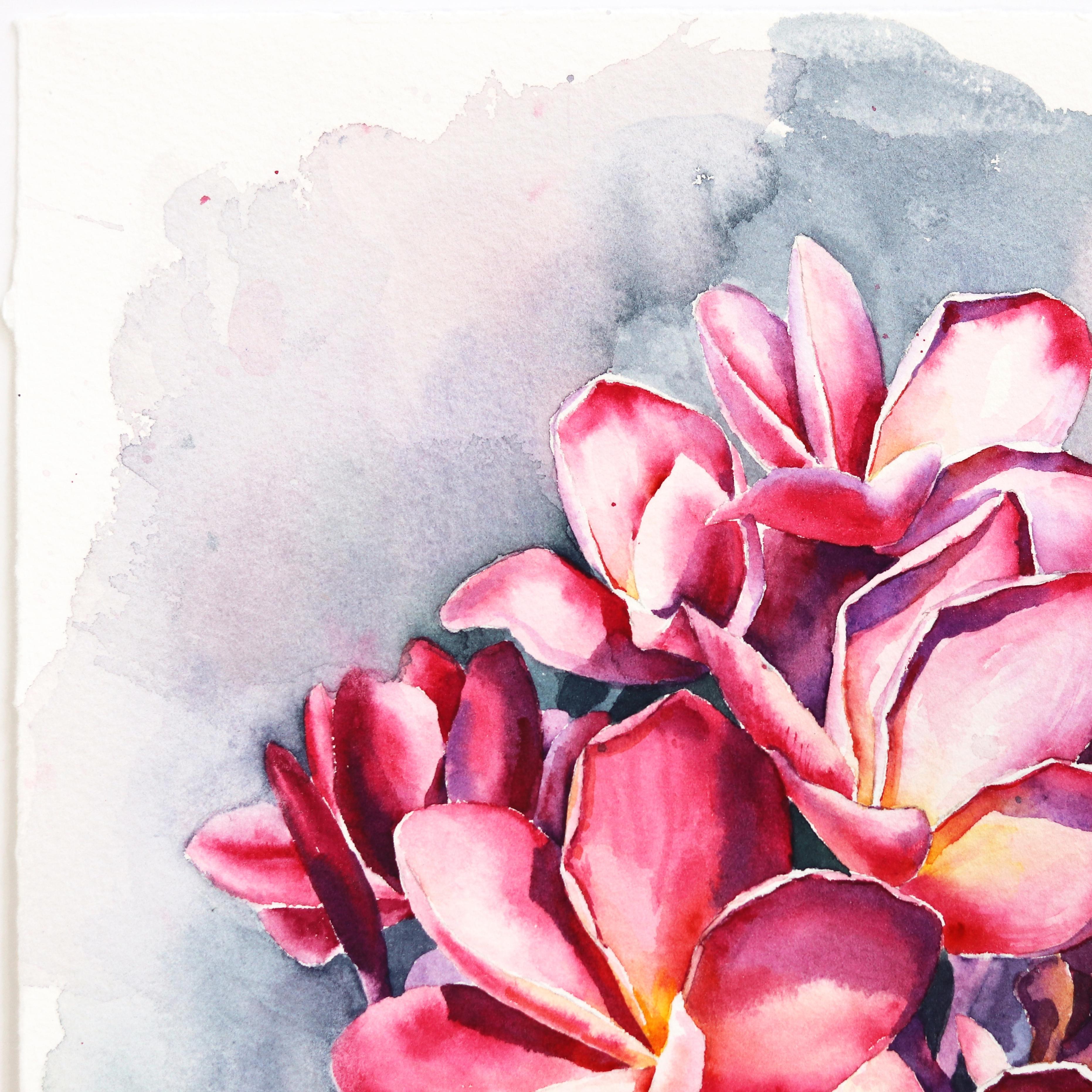 From Hawaii with Love   -   Colorful Floral Watercolor Painting - Gray Still-Life Painting by Anna Kudriashova