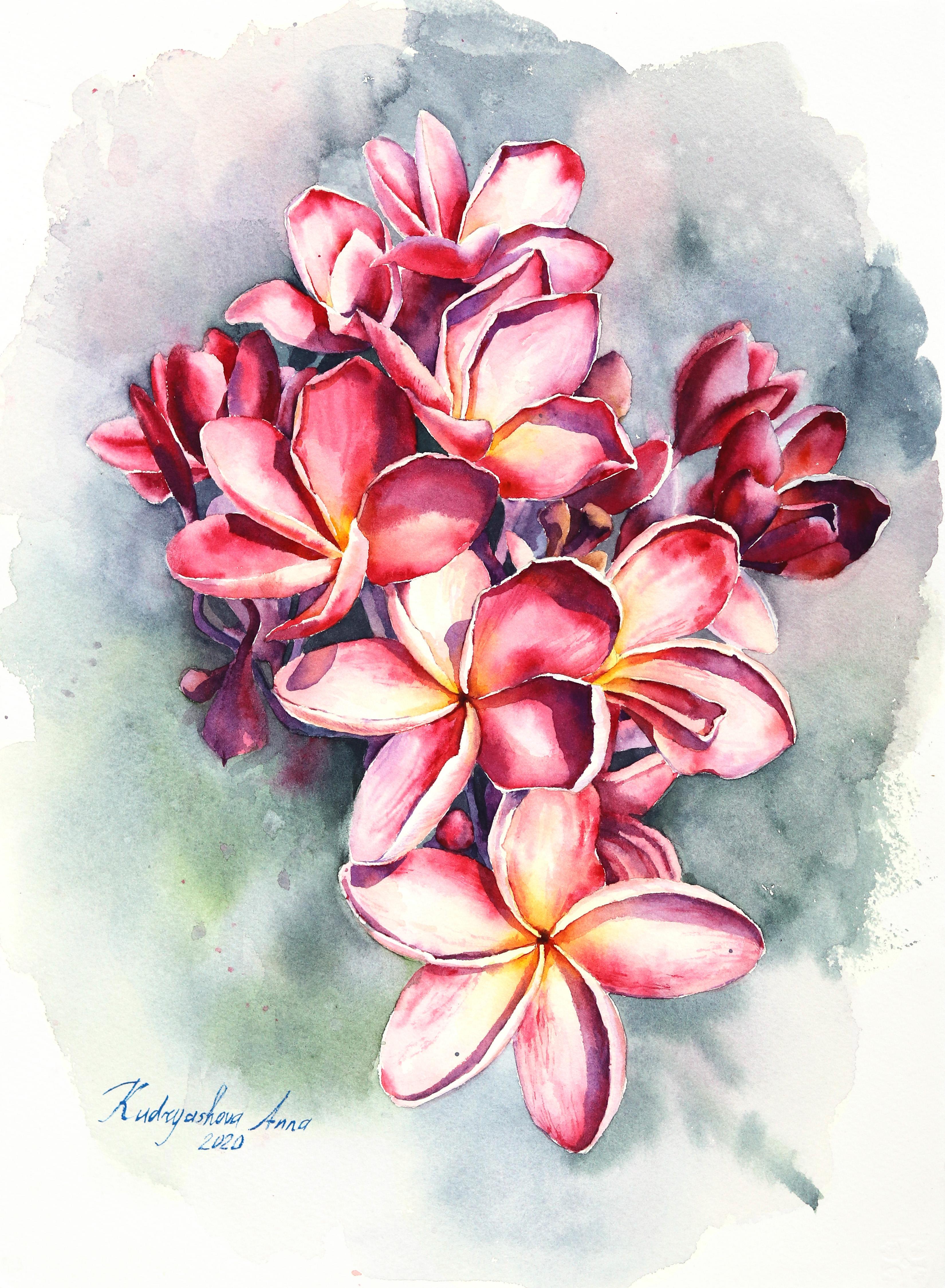 Dalle Hawaii con amore   -   Pittura floreale colorata ad acquerello