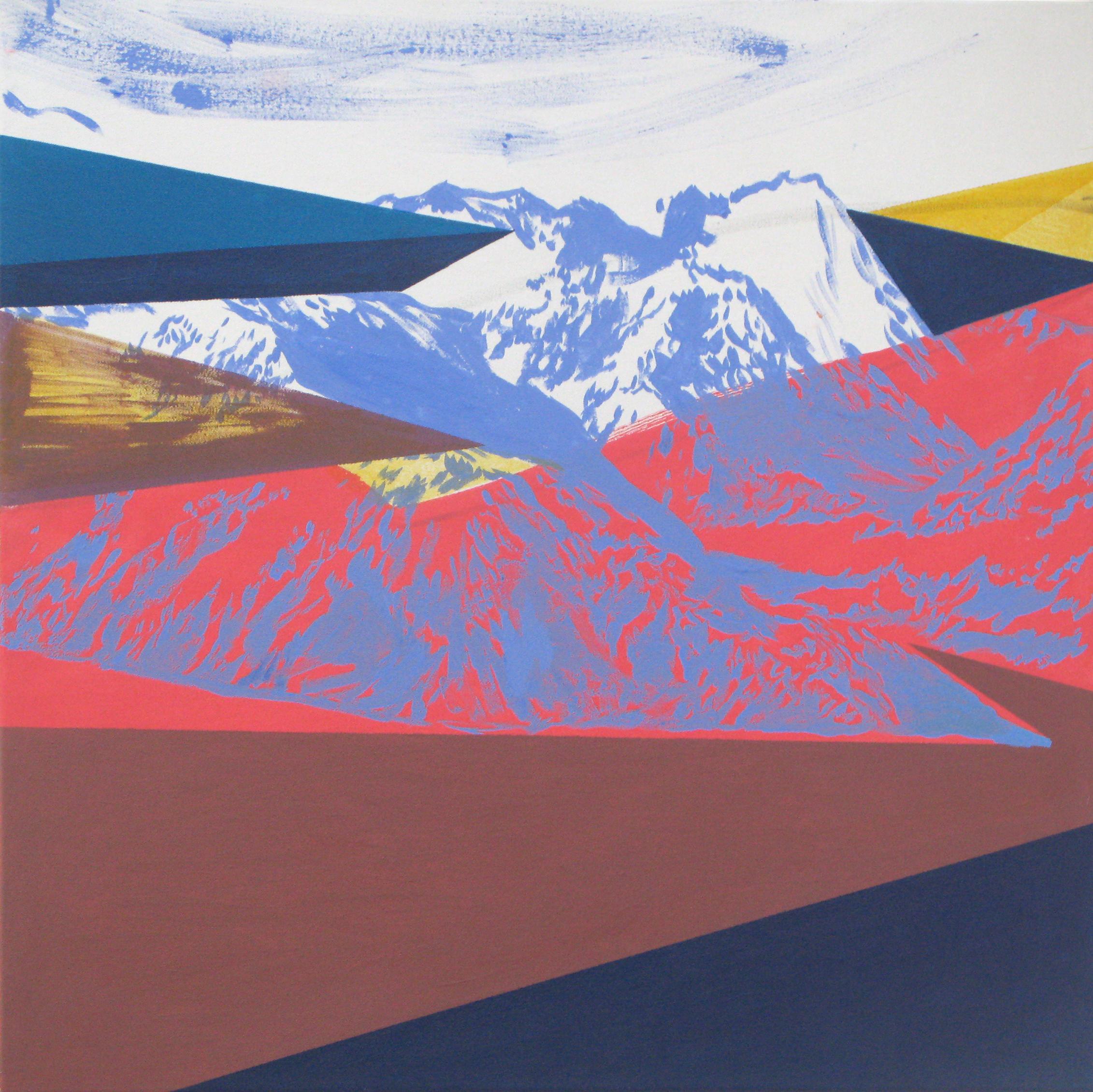 Road - Moderne Landschaft und Berge Gemälde, abstrakt, fröhlich, farbenfroh