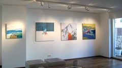 Sledge - Contemporary Figurative Landscape Painting, Snow, Winter, Forest, Blue