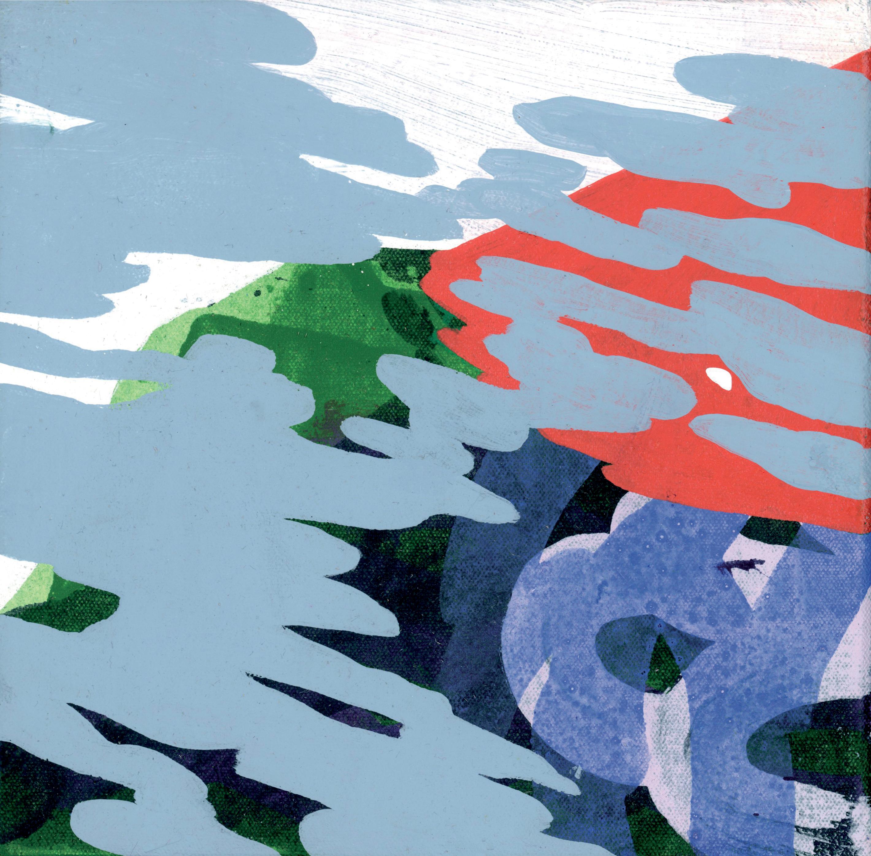 Ohne Titel 2 – Modernes Gemälde mit Landschaften und Bergen, abstrakt, fröhlich, farbenfroh